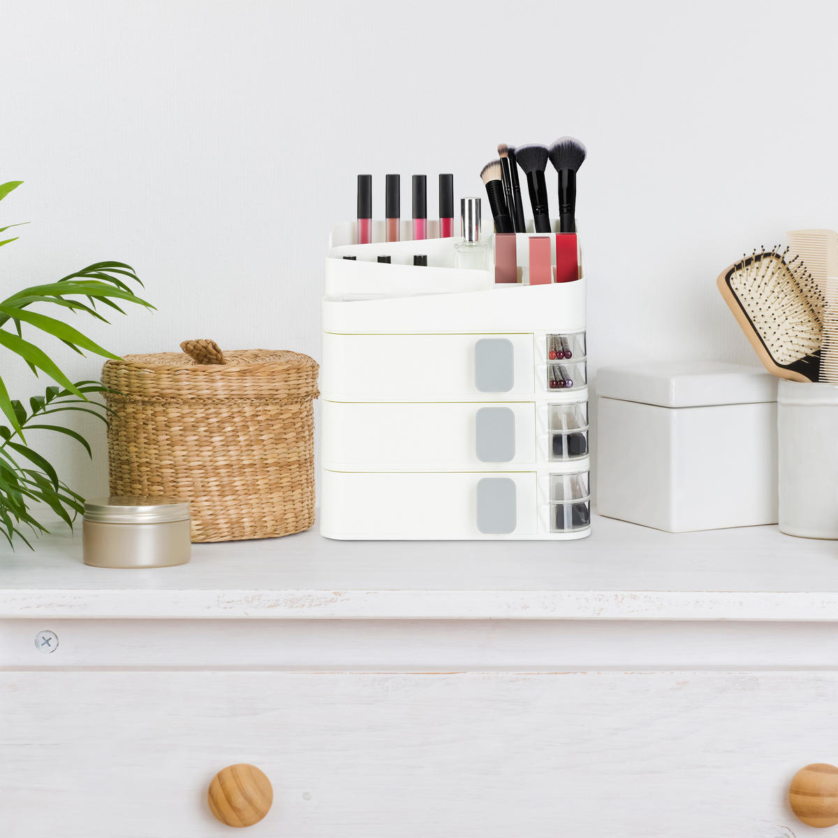 MAKE-UP-ORGANIZER - Weiß, Kunststoff (26/27.5/21cm) - Relaxdays