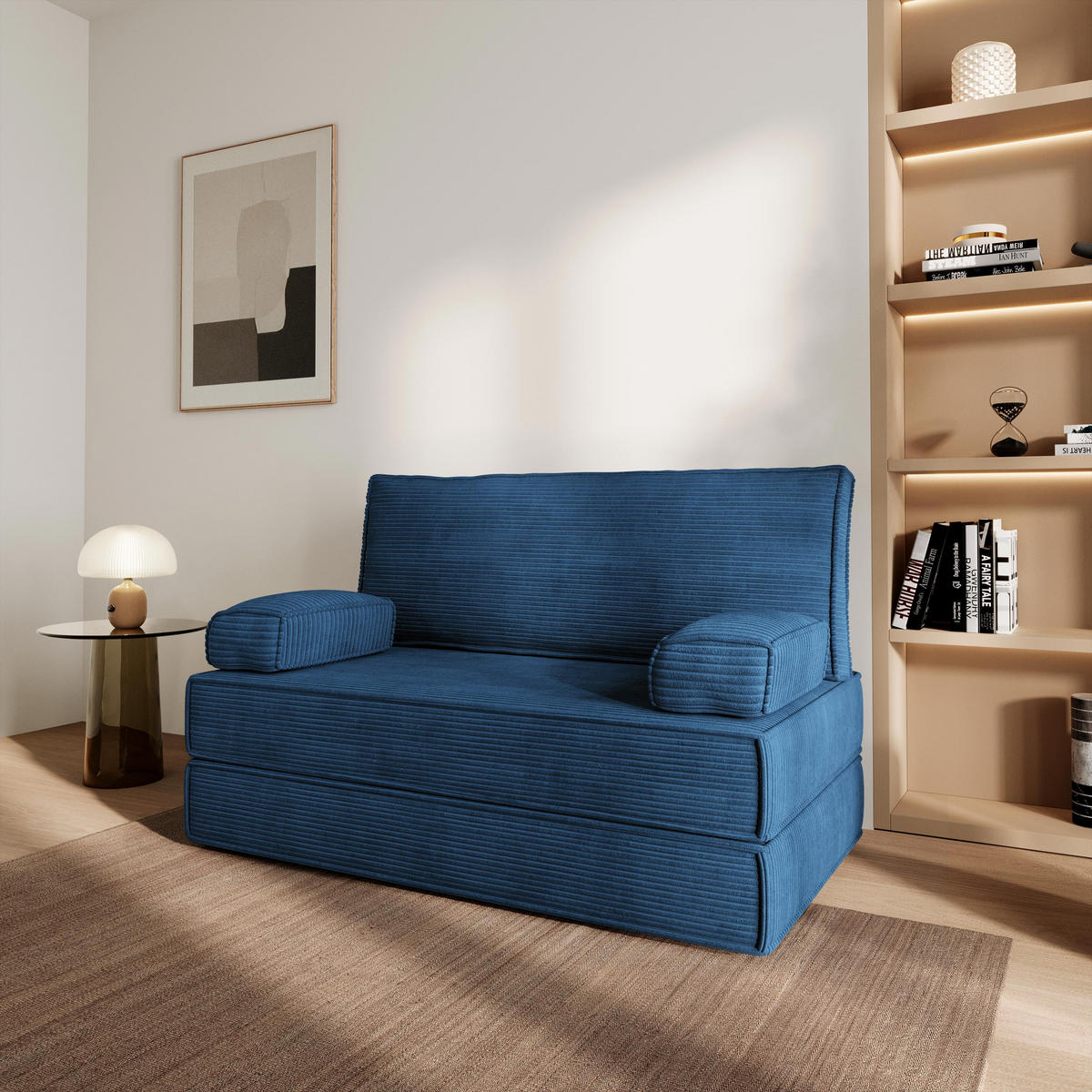 POHOVKA z pěny LADIA s funkcí spaní Manšestrová látka Modrá - modrá, textil (140/86/60cm) - MASSENO