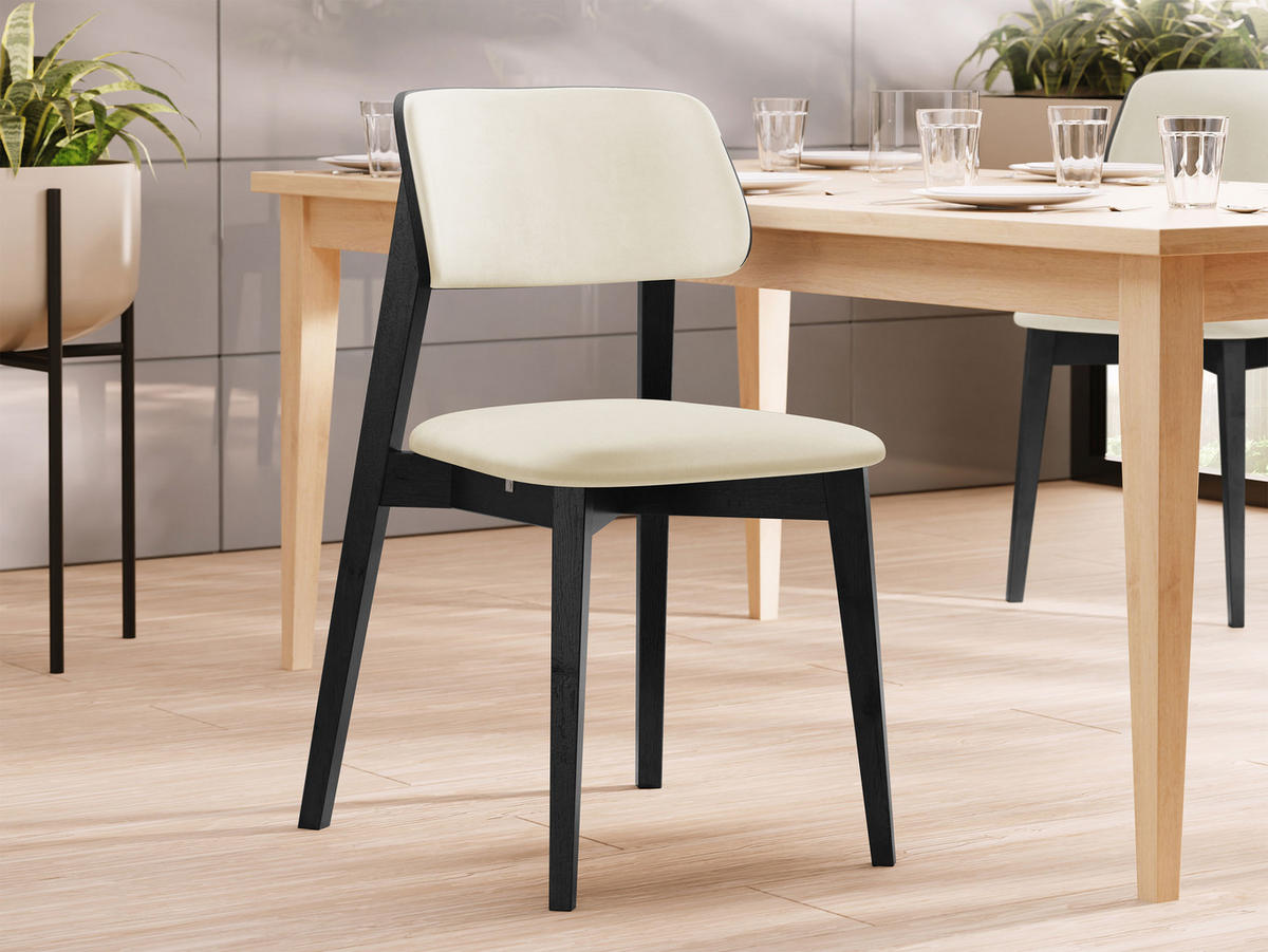 WOHNZIMMER STUHL KT63/C, Holzfarbe: Schwarz - Schwarz/Naturfarben, Holz/Textil (47/80/49cm) - MIRJAN24