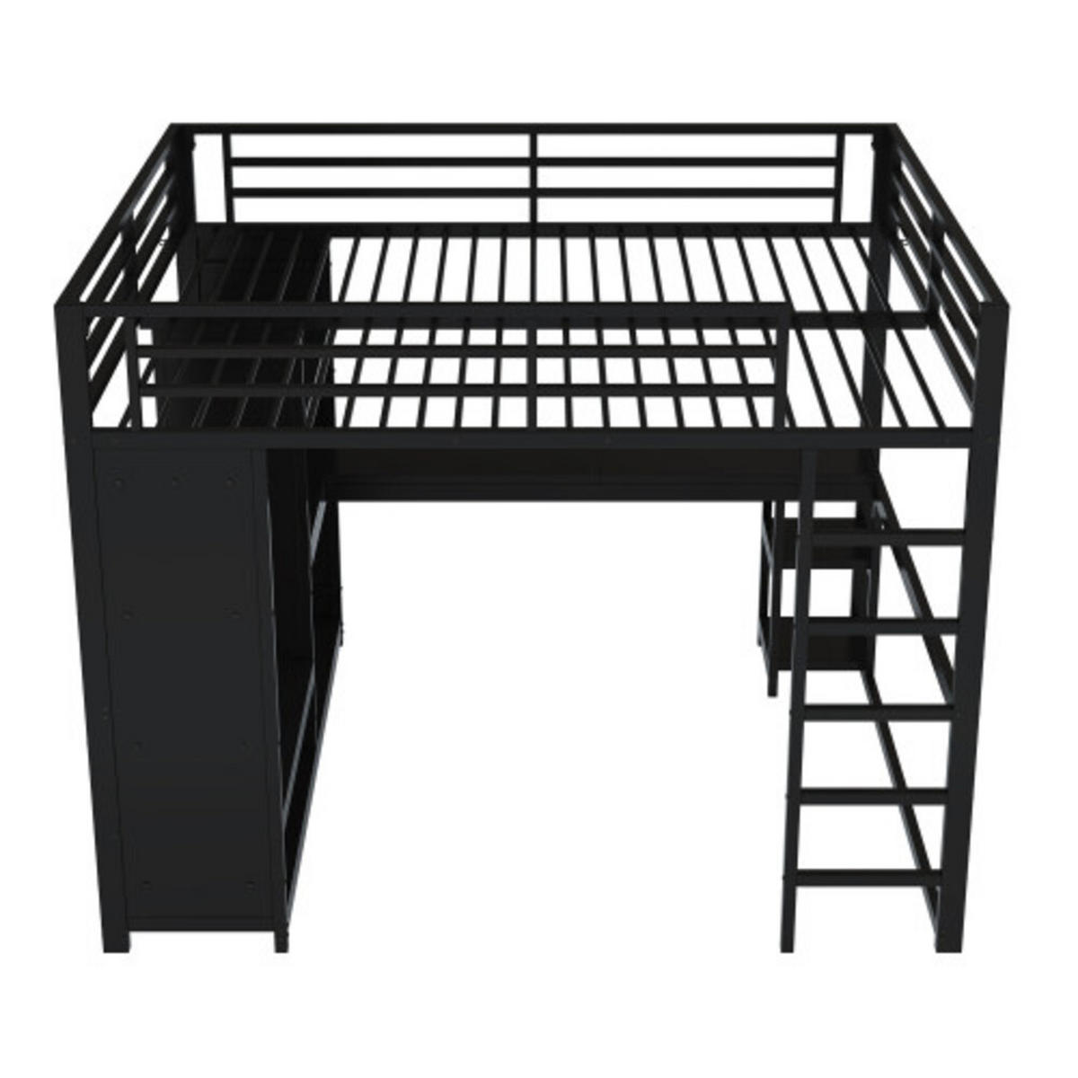 HOCHBETT 160x200 cm mit Schreibtisch, Kleiderschrank und LED-Beleuchtung, Ladestation, metall, schwarz - Schwarz, Metall (160/200cm) - Luhomfu