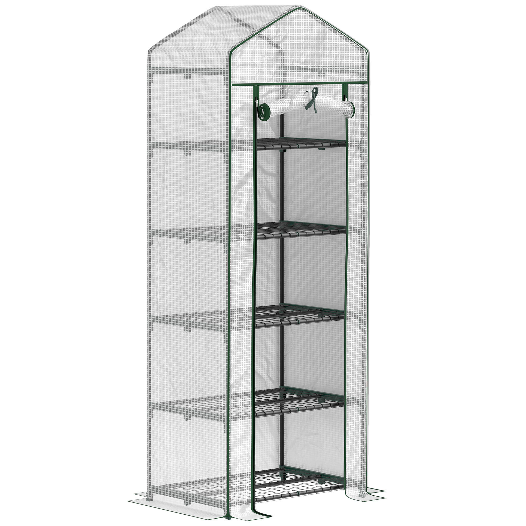 GEWÄCHSHAUS aus Stahl 69x49x193 cm in Weiß mit 5 Ebenen & Rolltür - Weiß, Metall (49/193/69cm) - Modfu