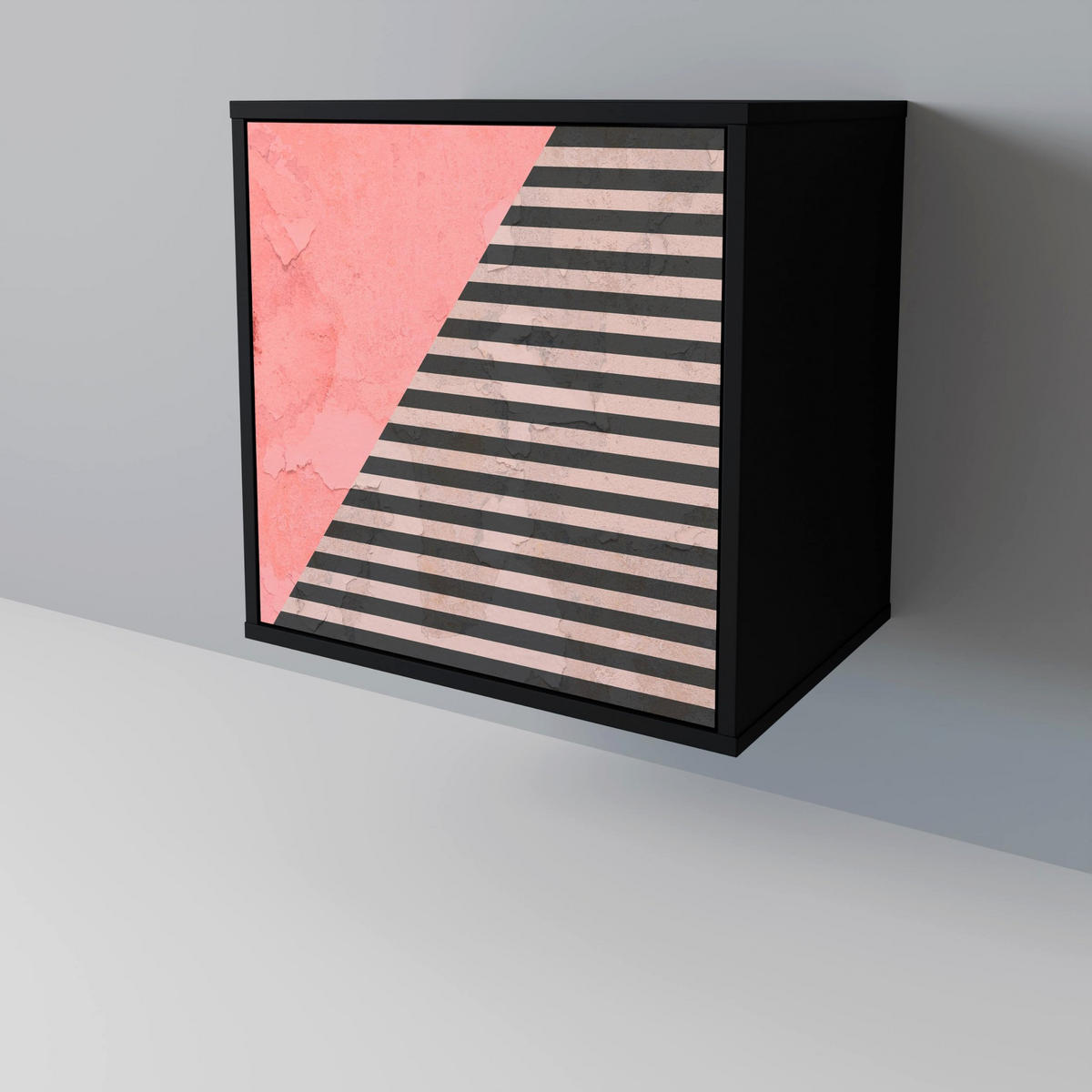 SIDEBOARD GLAMOROUS STRIPE, Schwarz, 57,5x42x75,5 cm, Goldfarbene Metallfüße - Goldfarben/Multicolor, Holzwerkstoff/Metall (57.5/75.5/42cm) - SpaceRebels
