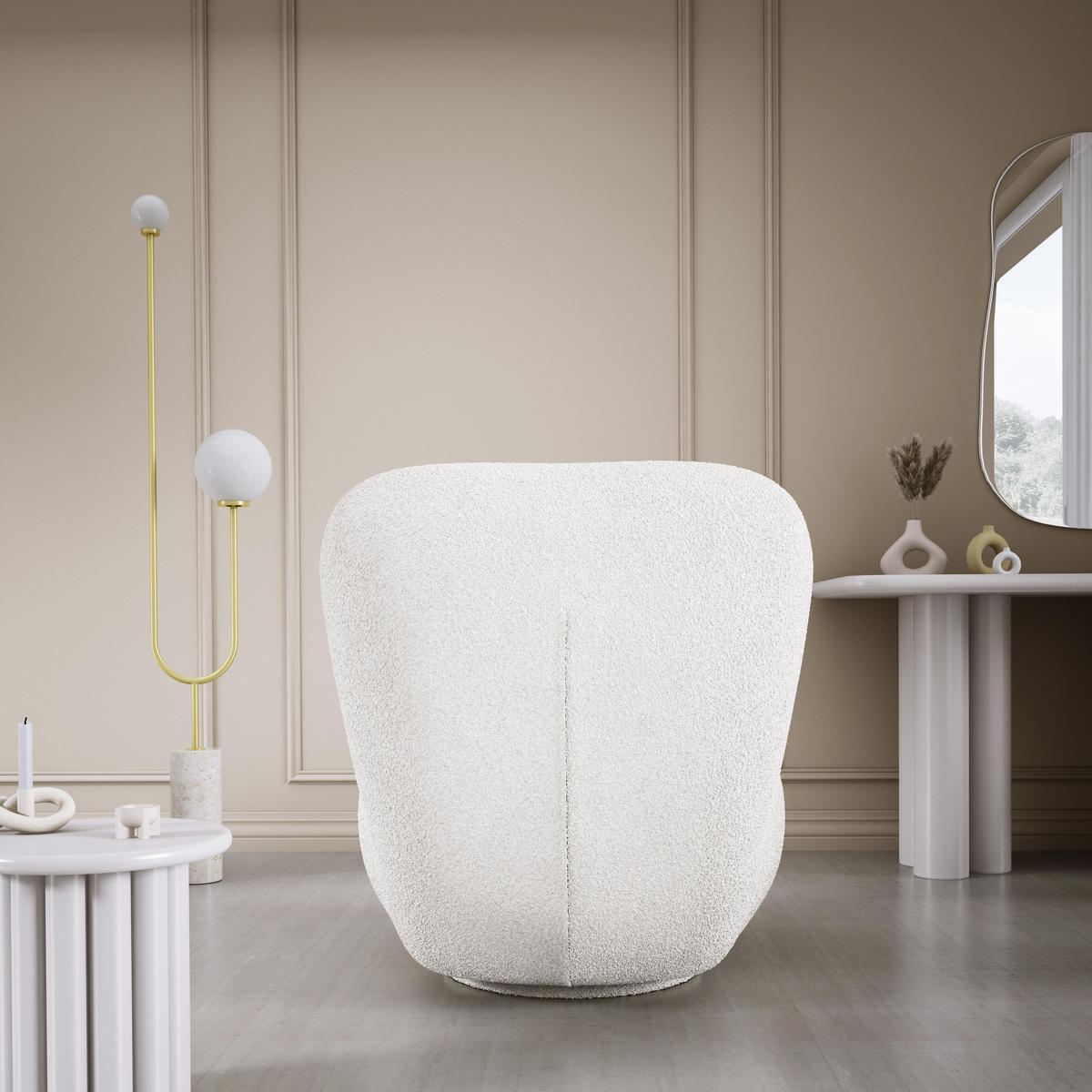 DREHSESSEL LUIS, Freistehend, Sitz drehbar 360°, 39x82x56 cm, WEISS - Weiß, Holz/Textil (82/72/66cm) - DomoHome