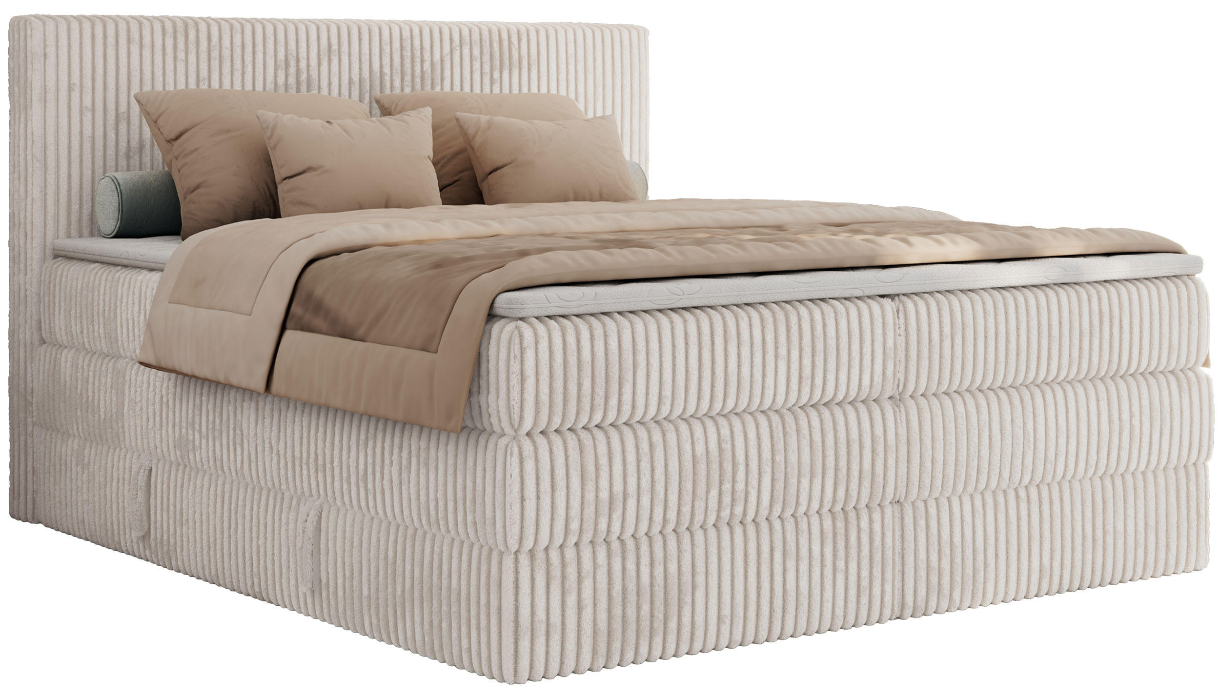 BOXSPRINGBETT TILIANO KING - 200/200 - Beige Cord - H3 - Beige, Holz/Textil (200/200cm) - MKS