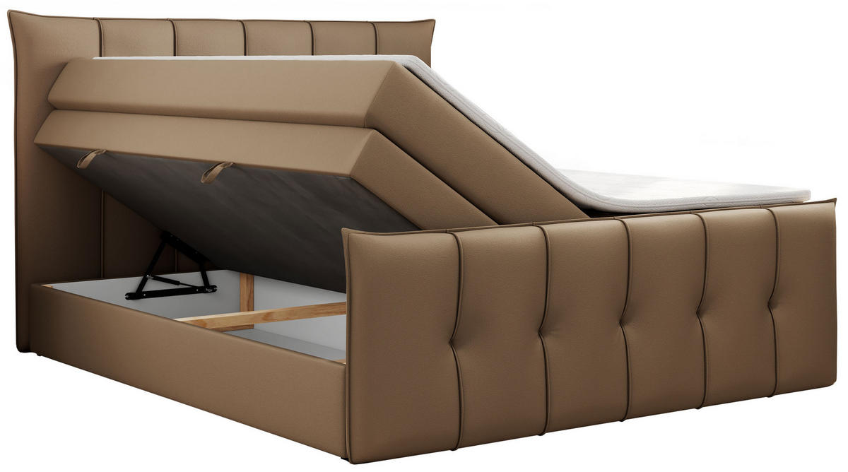 BOXSPRINGBETT PREMIUM 11 KING 120/200 Braun Kunstleder - H4 - Braun, Holz/Textil (120/200cm) - MKS