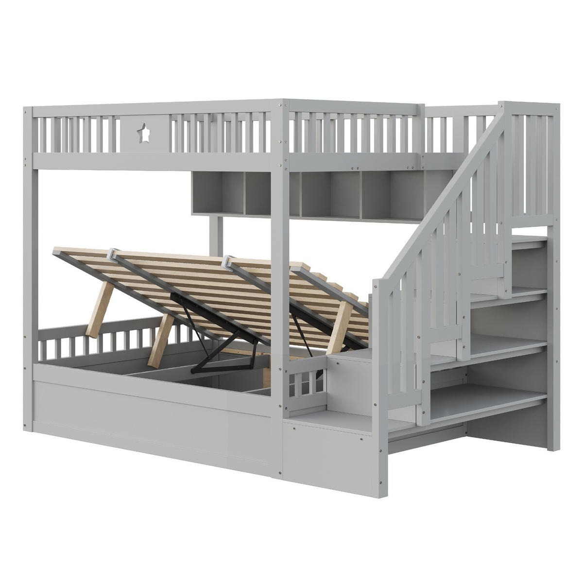 HOCHBETT 140x200 Grau Holz Stauraumtreppe Regal - Grau, Holz (140/200cm) - FLIEKS