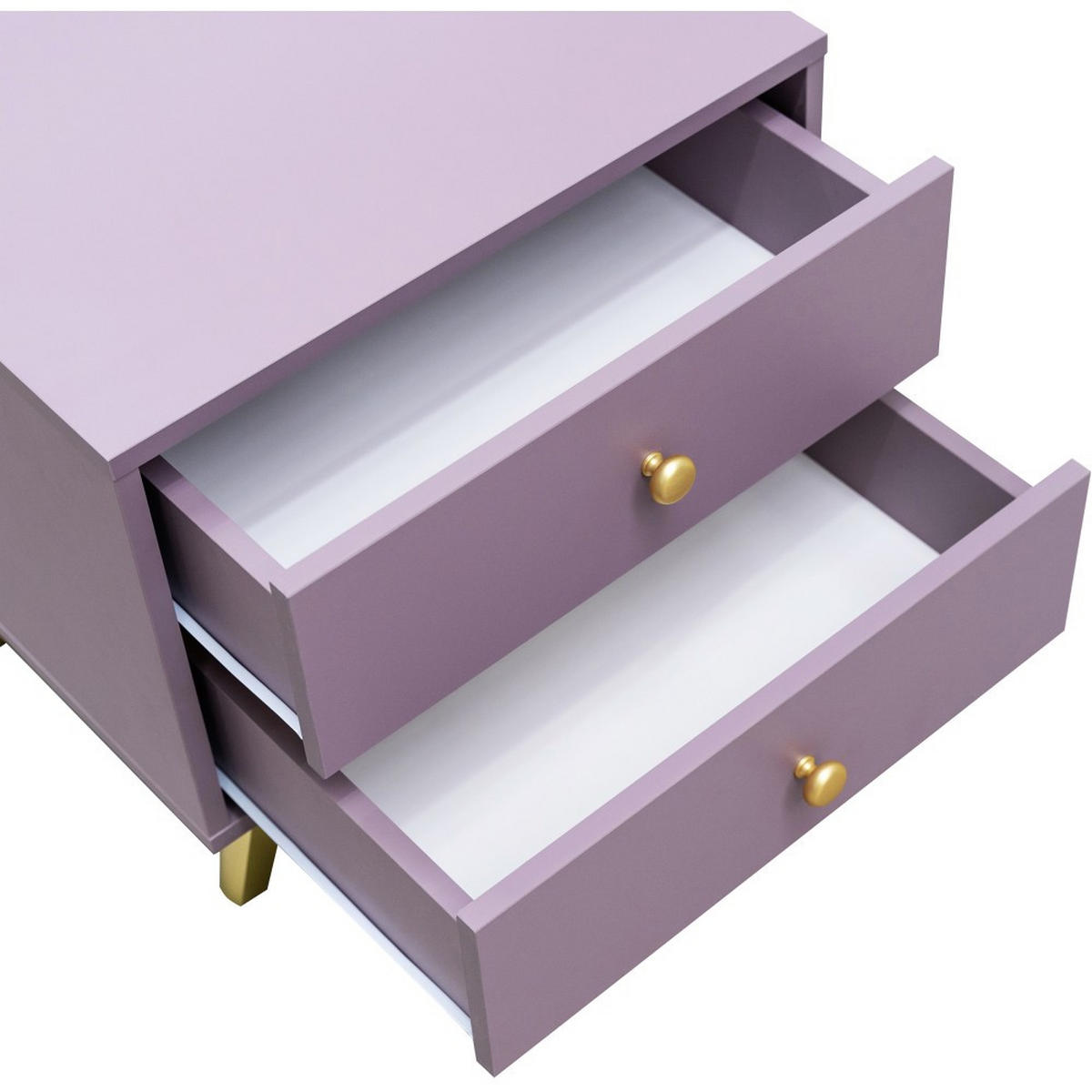 NACHTTISCH Solea Lux mit 2 Schubladen, Pflaume - Pflaume/Goldfarben, Holzwerkstoff (54/48/41cm) - Beautysofa