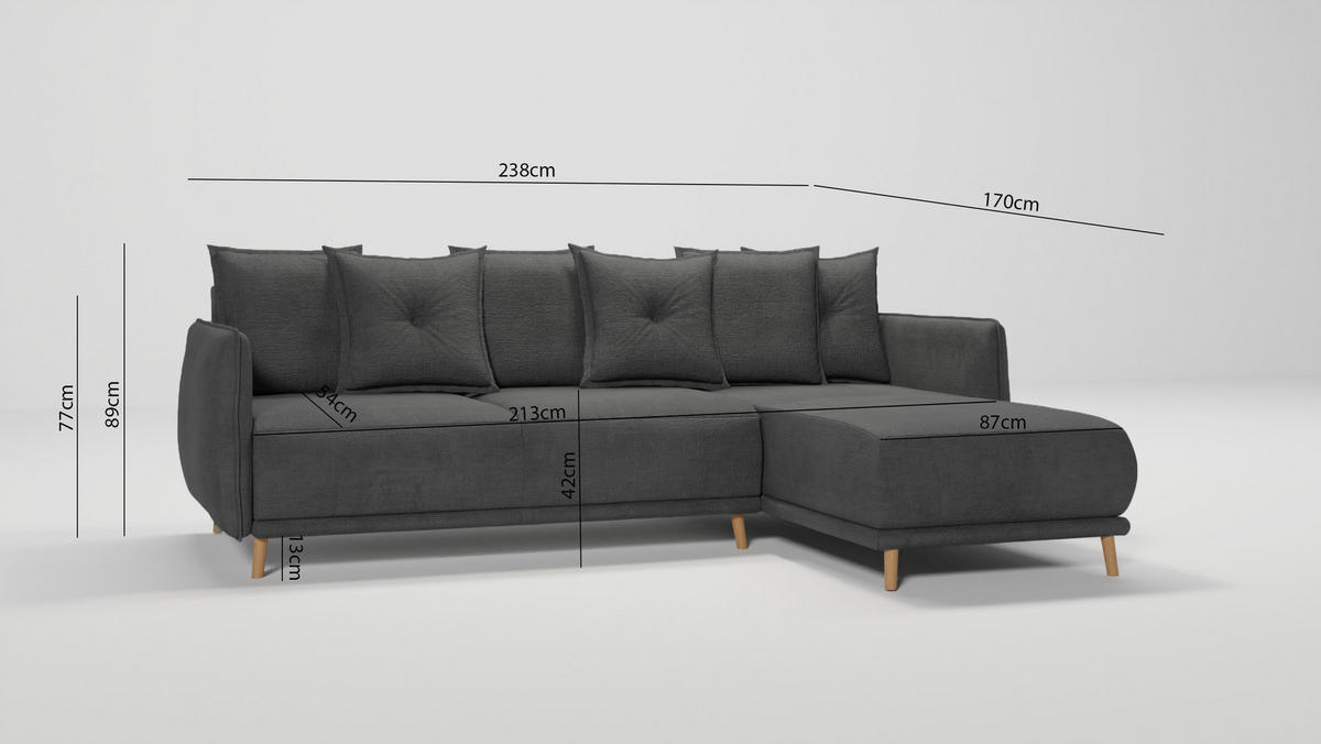 ECKSOFA Chroma Graphit Luxusmicrofaser - Graphitfarben/Braun, Holz/Textil (238/170cm) - S-Style Möbel