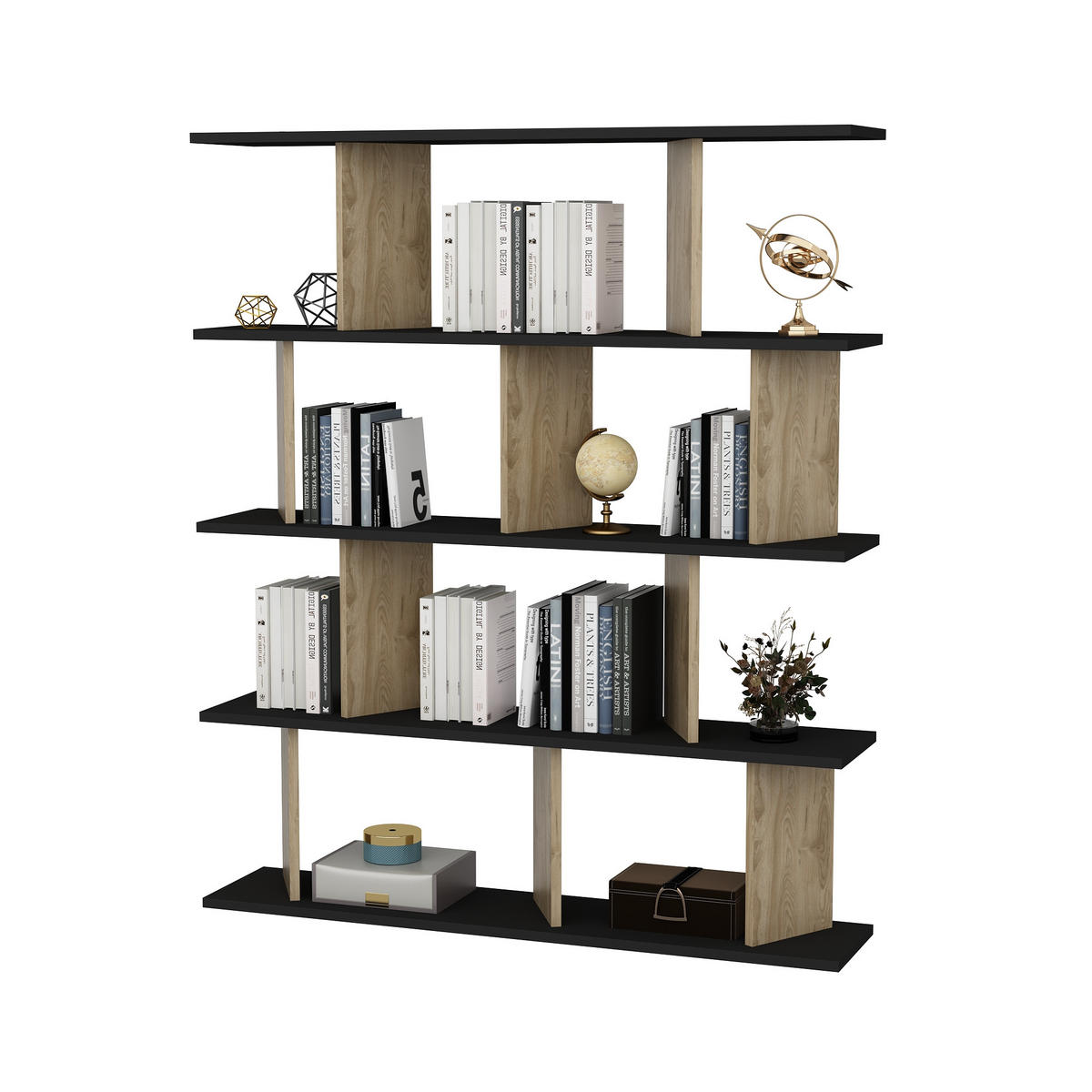 BÜCHERREGAL Grace Schwarz Oud Oake - Dunkelbraun/Schwarz, Holzwerkstoff (120/141/24.6cm) - Decorotika