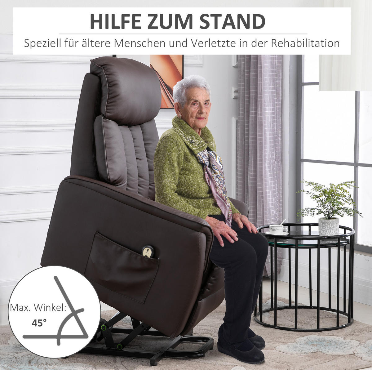 SESSEL 80/94/104 cm in Braun mit Liegefunktion und Aufstehhilfe - Braun, Kunststoff (94/104/80cm) - Flora Grace