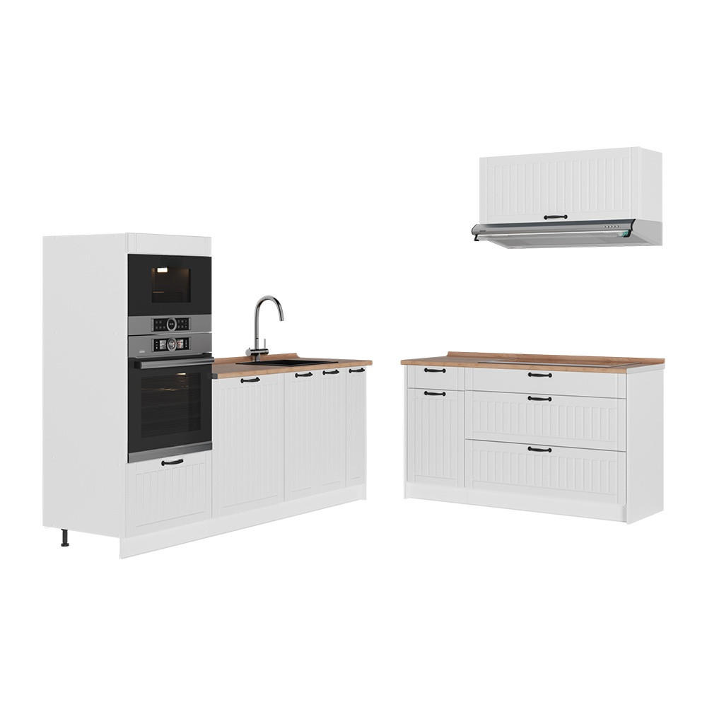 KÜCHENZEILE Fame-Line, Weiß Landhaus/Weiß, 340 cm, AP Eiche - Weiß, Holzwerkstoff (340/153.6/60cm) - Vicco