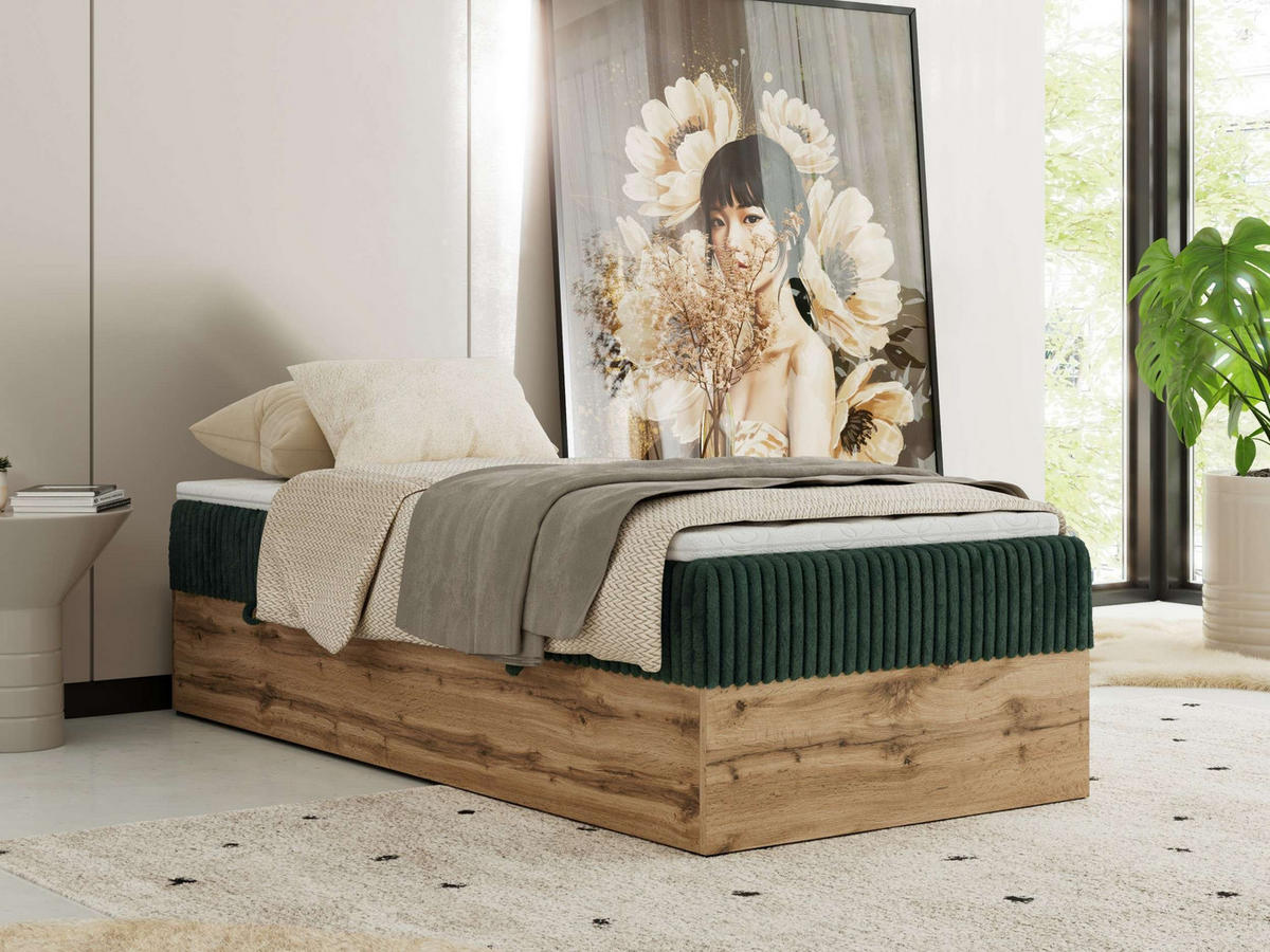 BOXBETT WOOD ZERO 90/200 - Dunkelgrün Cord - H4 - Topper T25 - Dunkelgrün, Textil (90/200cm) - MKS