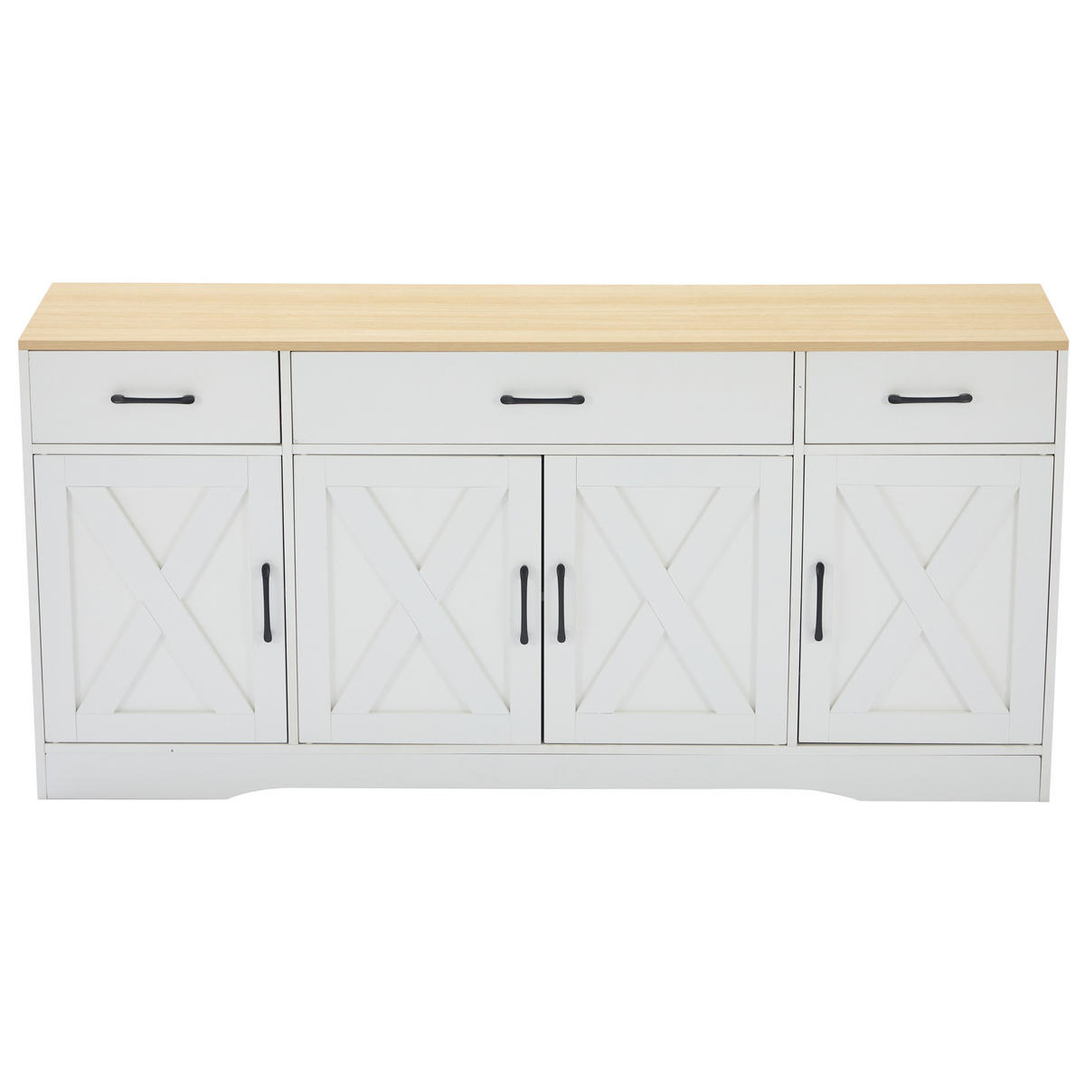 KOMODA 160/37/75 cm biela z MDF s doskou v drevenom dekore so 3 zásuvkami a 4 dvierkami - biela, kompozitné drevo (160/75/37cm) - OKWISH