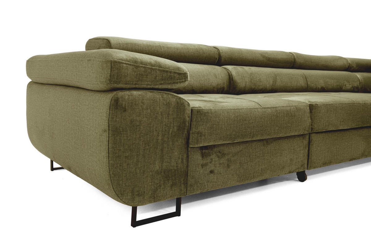 ECKSOFA WILD MAXI L Rechts mit Schlaffunktion 125x195 Velours Hellgrün - Chromfarben/Hellgrün, Holz/Textil (203/350cm) - Muffo