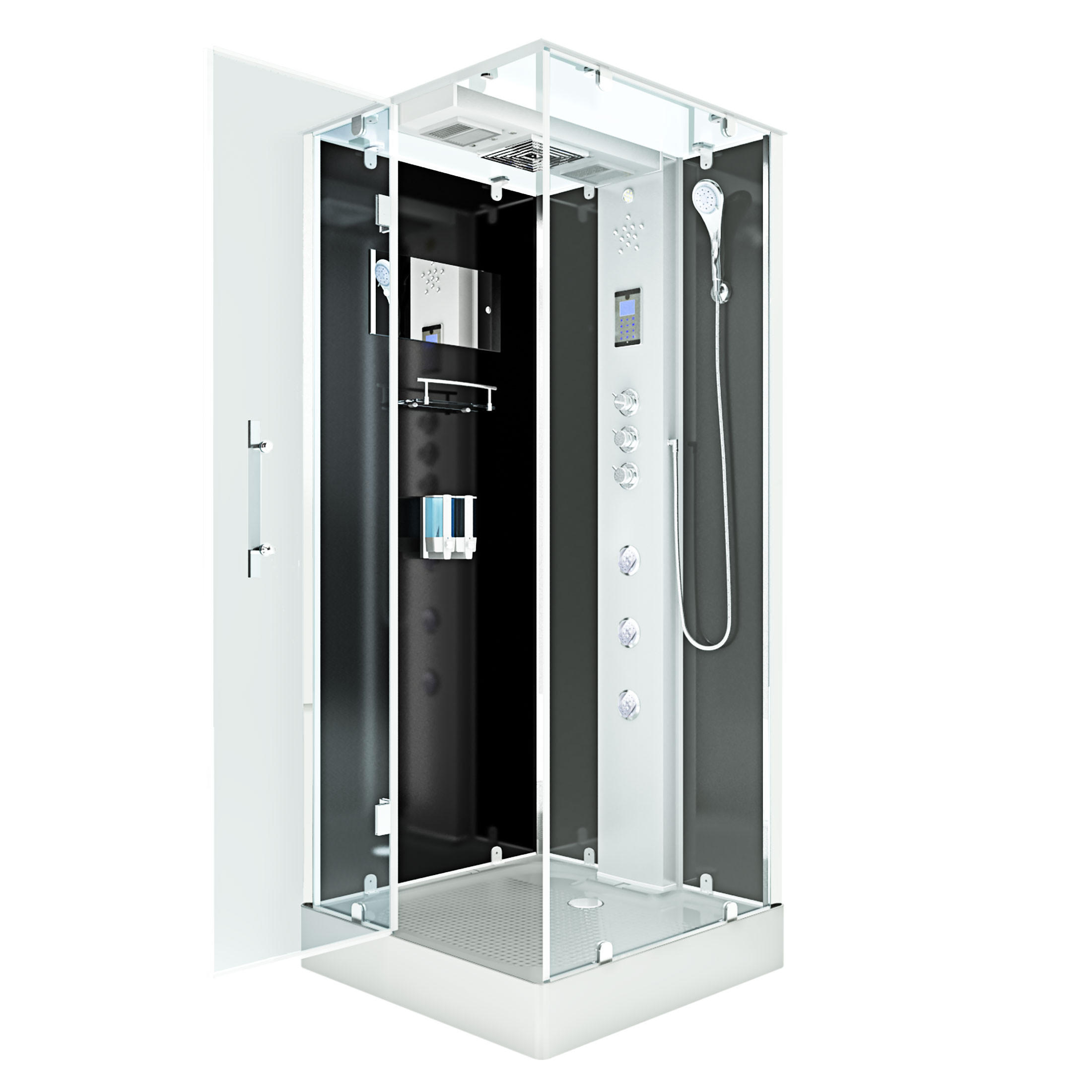 DAMPFDUSCHE Duschkabine D38-13L2-EC sw 90x90 - Schwarz, Glas/Kunststoff (90/90/218cm) - AcquaVapore by Sandra Jentho