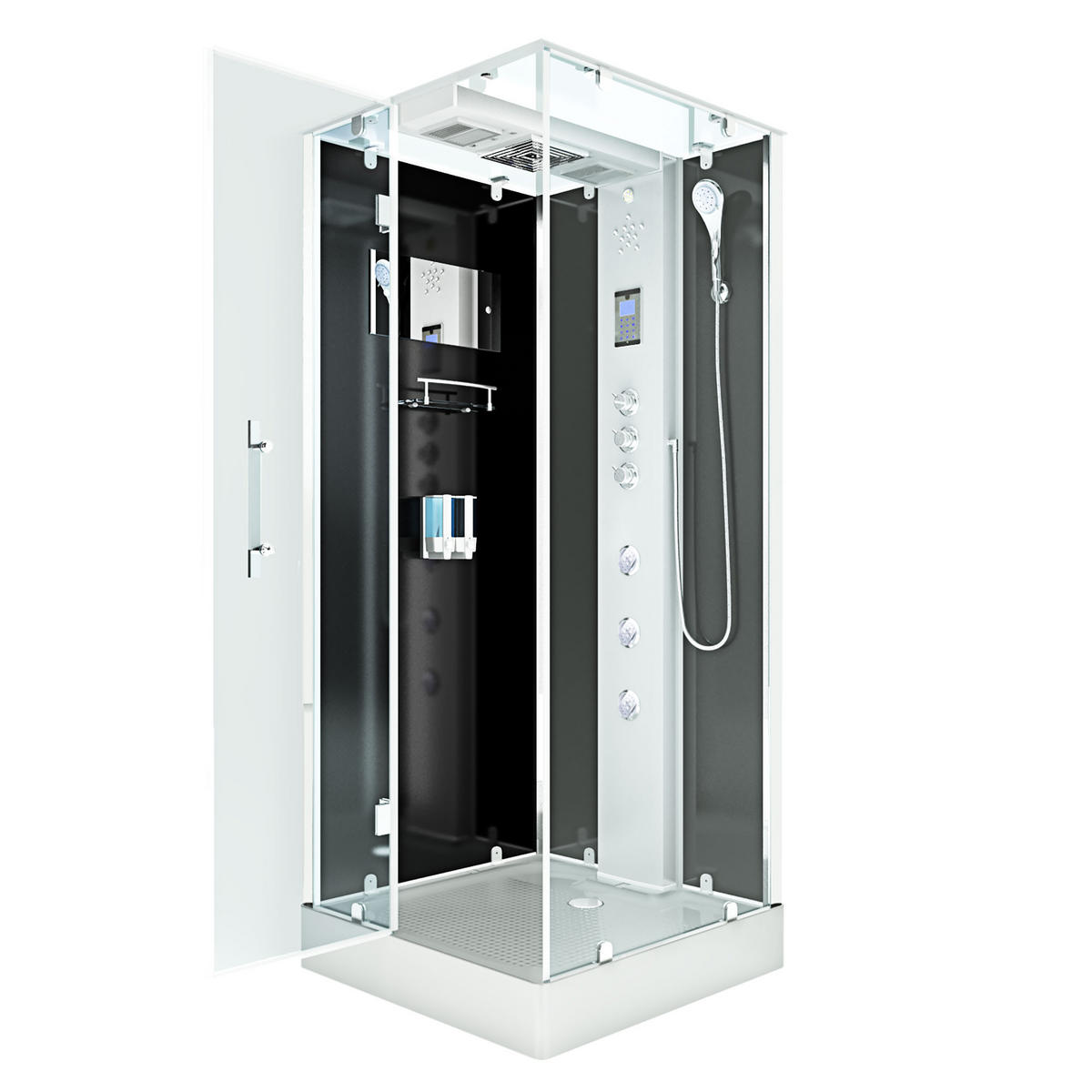 DAMPFDUSCHE Duschkabine D38-13L2-EC sw 90x90 - Schwarz, Glas/Kunststoff (90/90/218cm) - AcquaVapore by Sandra Jentho