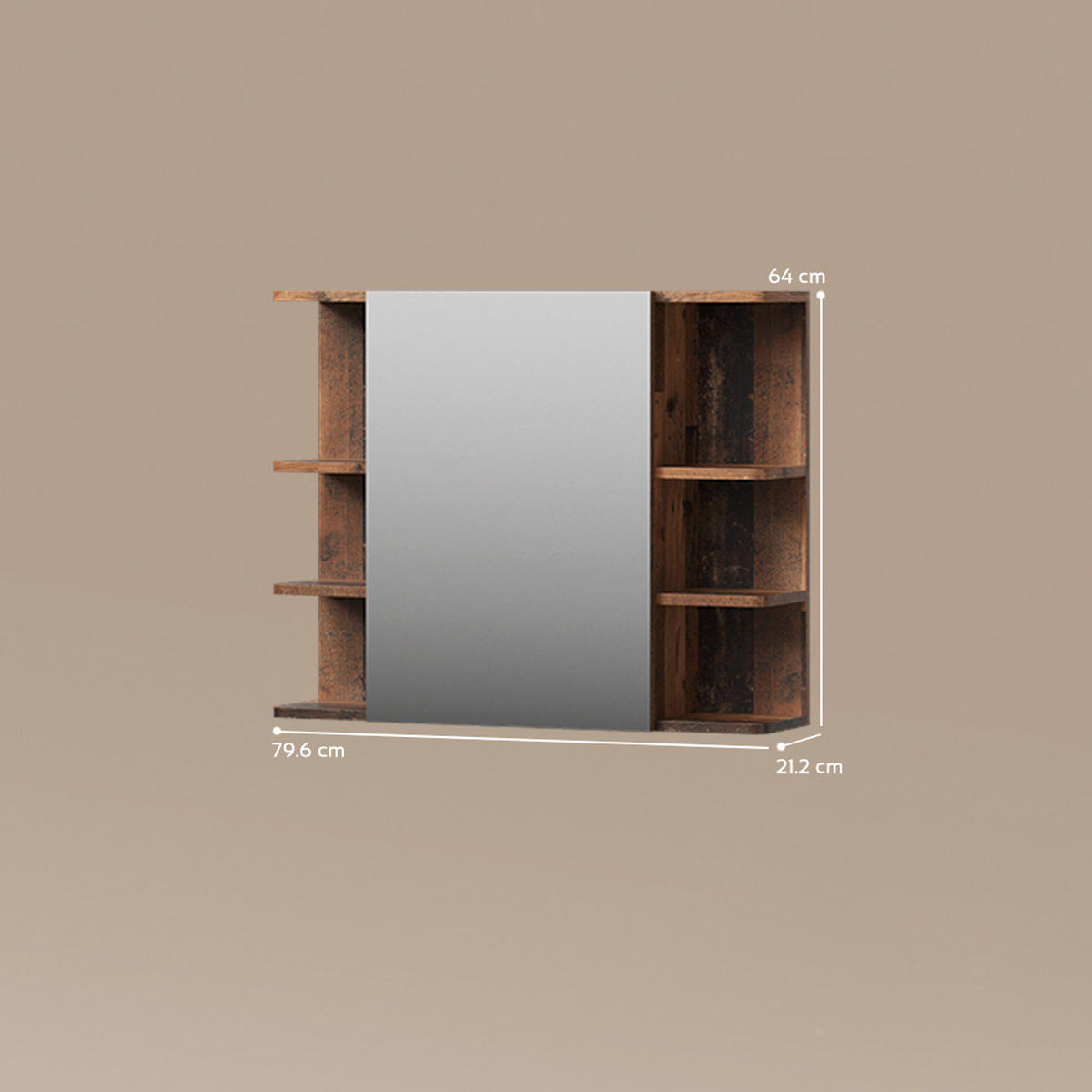 BADSPIEGELSCHRANK Fucino Antikholz 79.6 x 64 cm - Alteiche, Holzwerkstoff (79.6/64/21.2cm) - Livinity®