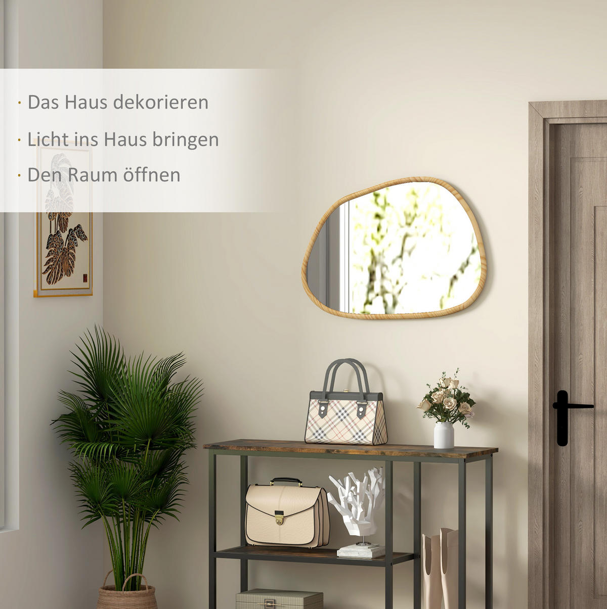 WANDSPIEGEL 70/2,1/50 cm Natur aus Glas und Kiefernholz mit asymmetrischem Rahmen - Naturfarben, Glas (2.1/50/70cm) - OKWISH