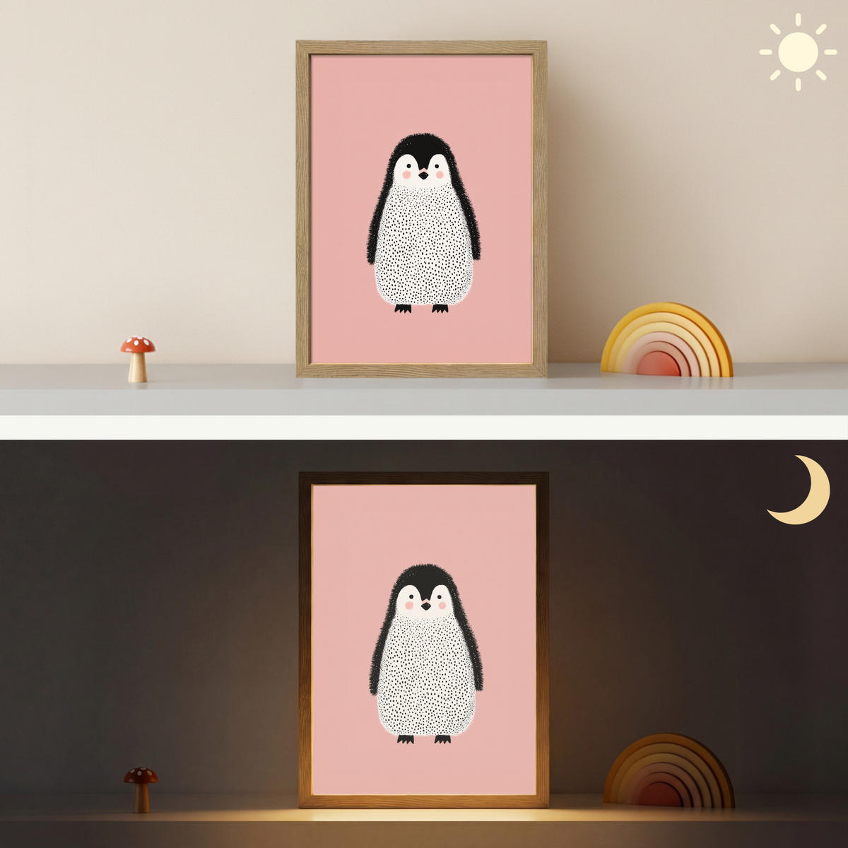 NÁSTĚNNÁ LAMPA S AKUMULÁTOREM Tučňák - Tečky - Minimalistický - Růžový 30x40 cm - růžová, kompozitní dřevo (30/40/8cm) - OnlyWow