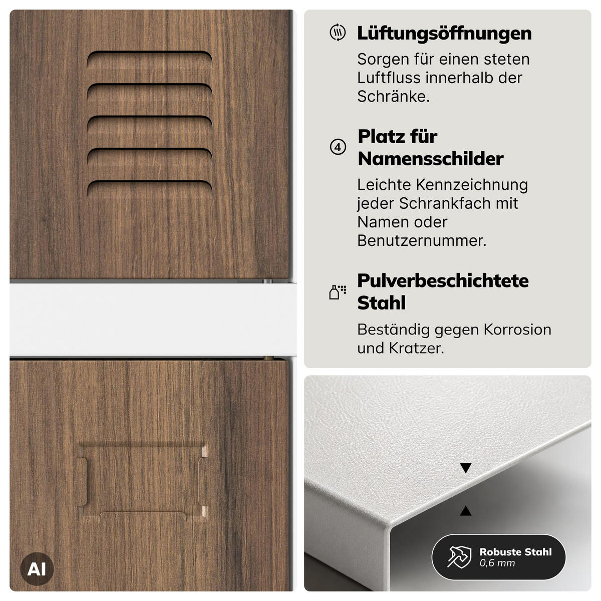 ARBEITSSCHUTZ-SPINDSCHRANK ROBERT 172x136x45 cm - Nussbaumfarben/Weiß, Metall (136/172/45cm) - Jan Nowak