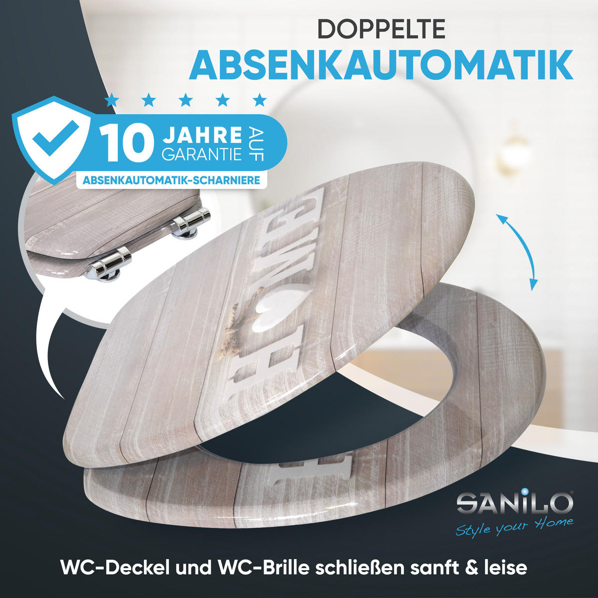 WC-SITZ mit Absenkautomatik Home - Braun, Holzwerkstoff (38/6/47cm) - Sanilo