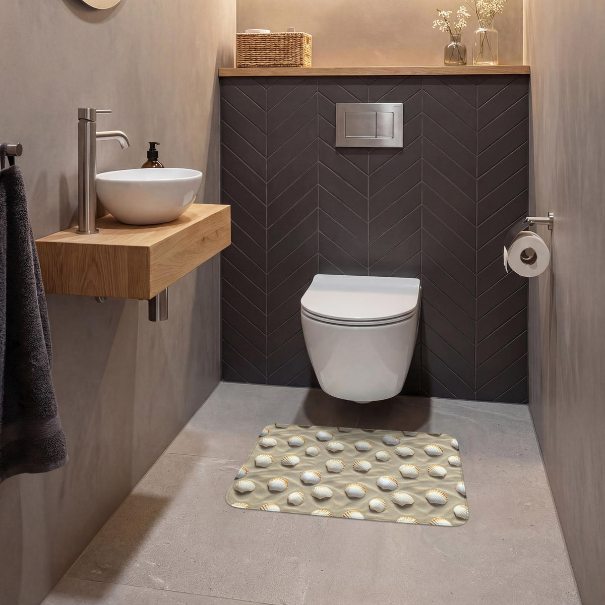 WC PŘEDLOŽKA Mušle - Písek - Námořní 60x40 cm - písková barva, textil/plast (60/1cm) - OnlyWow