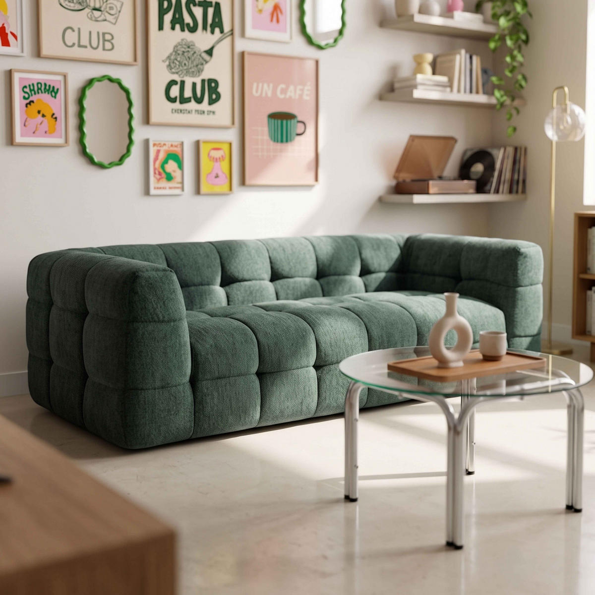 SOFA 3-Sitzer, Grün - Grün, Holz/Textil (228/69/102cm) - Oviala