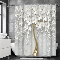 DUSCHVORHANG Weiß floral Blumen Muster mit Haken ideal für Dekoration Badezimmer - Weiß, Textil (180/180cm) - MCBOSON