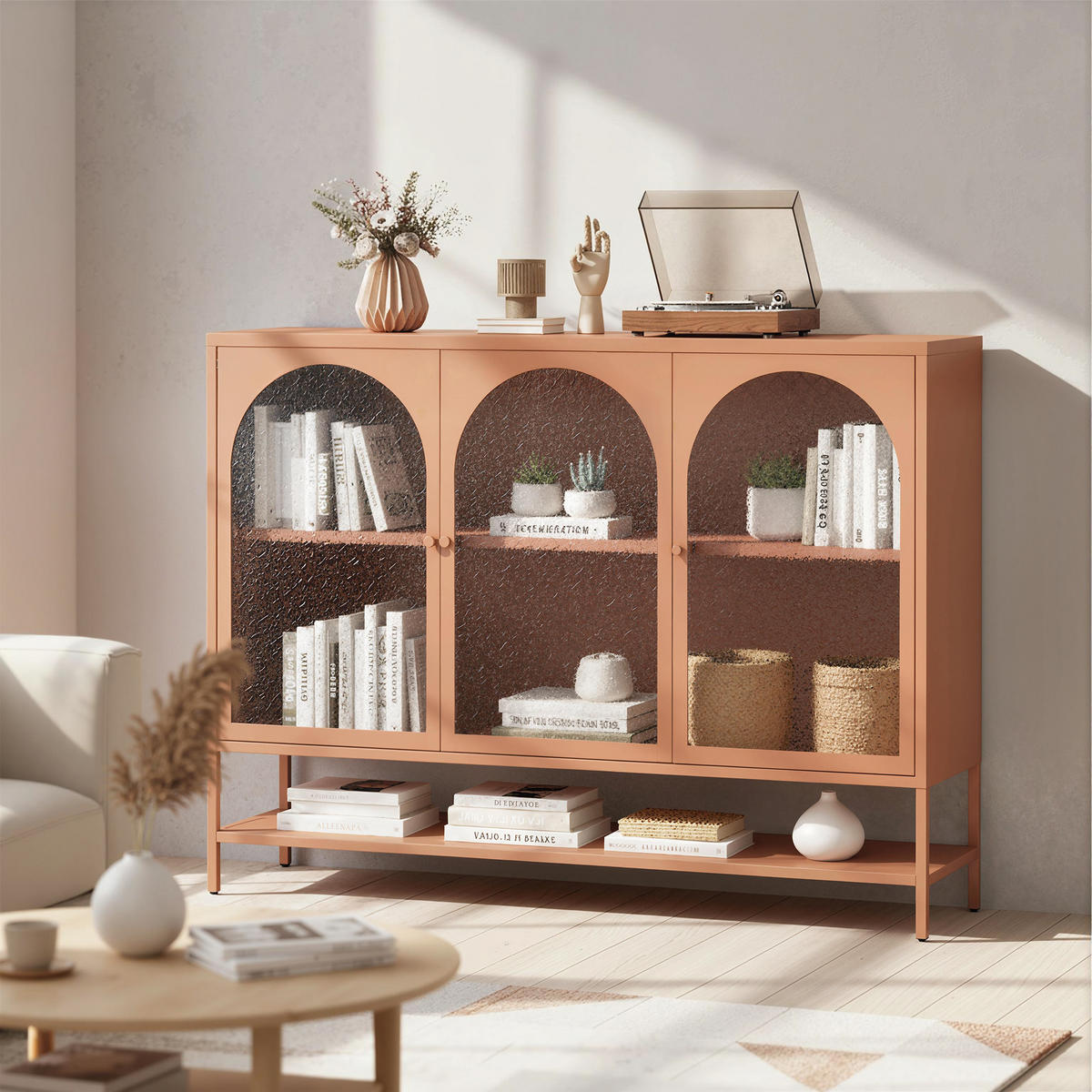 SIDEBOARD Rostbraun, 3 Glastüren, 140/40/105 cm - Rot, Holz (140/105/40cm) - PANGIVO