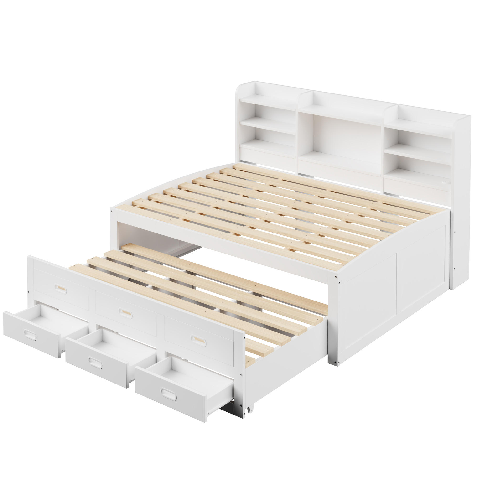 AUSZIEHBETT 140/200 cm DE-04430, mit LED und 3 Schubladen in Weiß - Weiß, Holzwerkstoff (90/200cm) - ComfortXL