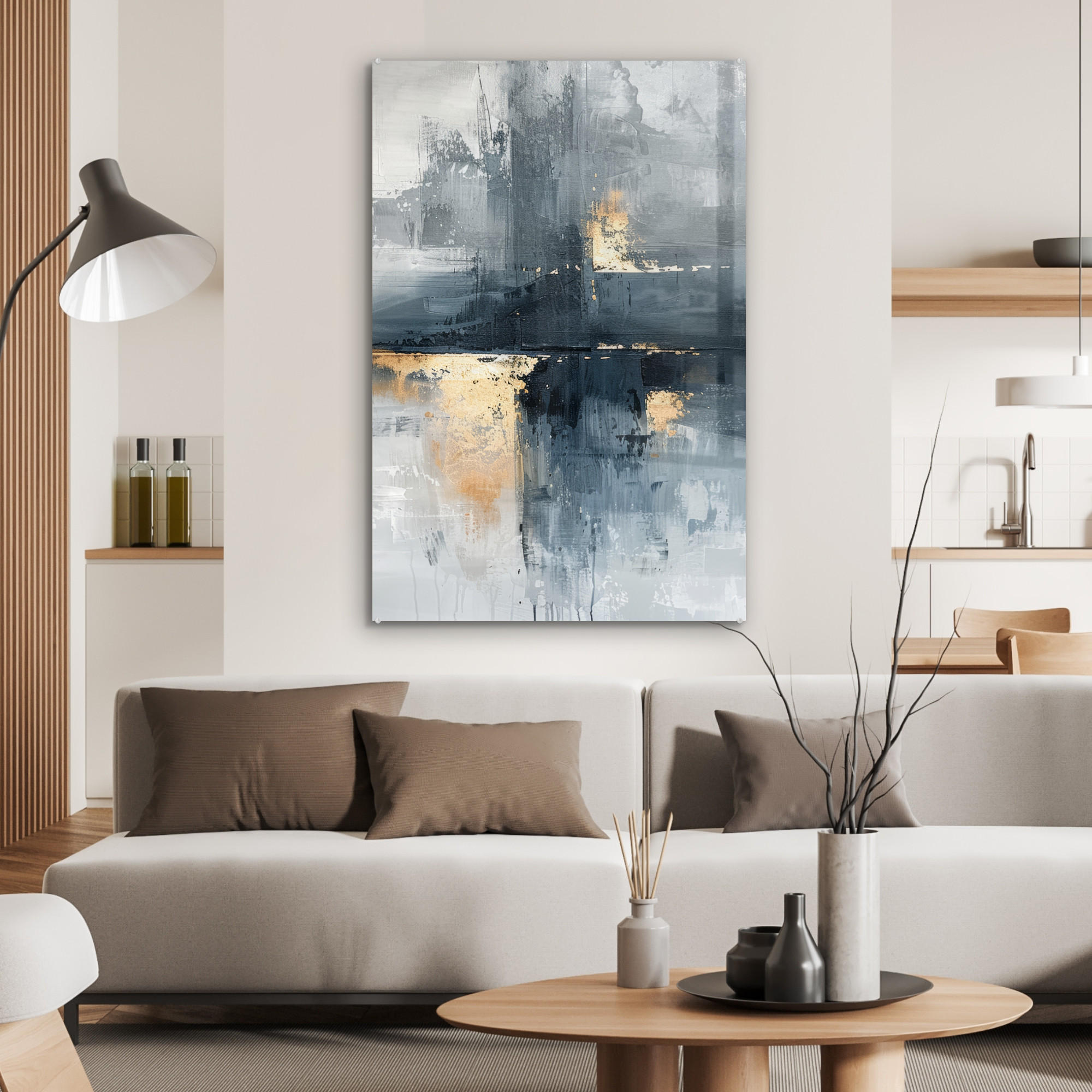 ACRYLGLASBILD Kunst - Grau - Gold - Abstrakt 60x90 cm - Dunkelgrau, Glas (60/90cm) - MuchoWow