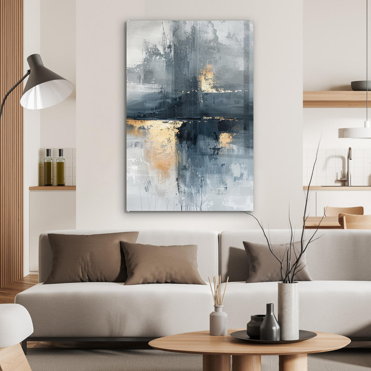 ACRYLGLASBILD Kunst - Grau - Gold - Abstrakt 60x90 cm - Dunkelgrau, Glas (60/90cm) - MuchoWow