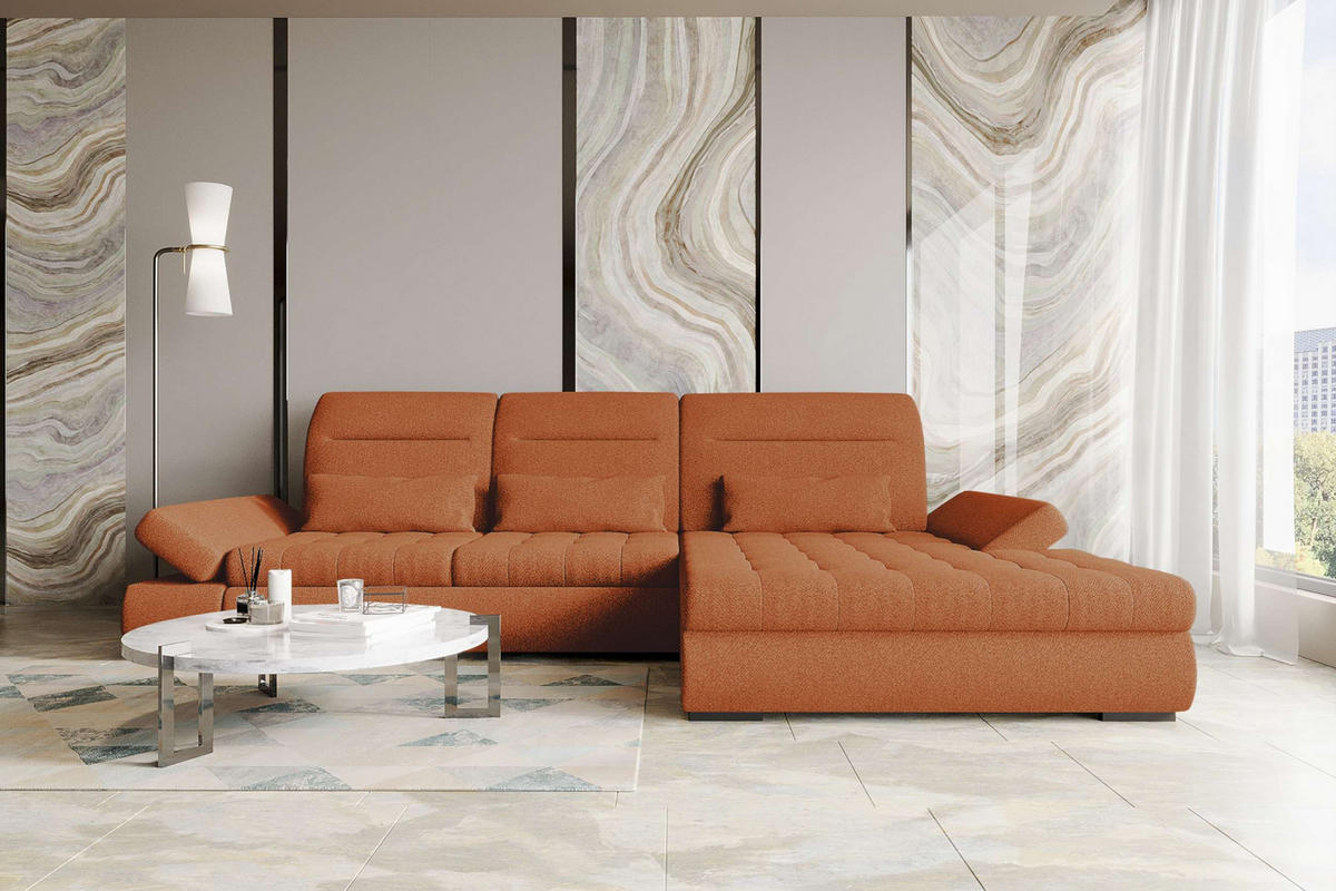 ECKSOFA Toscana Plus Strukturstoff inkl. Schlaffunktion - Rostfarben, Textil (300/179cm) - 99rooms