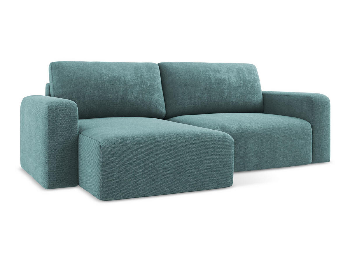 ECKSOFA mit Schlaffunktion links Chenille Stoff Blau - Blau/Beige, Kunststoff/Textil (149/244cm) - Makamii