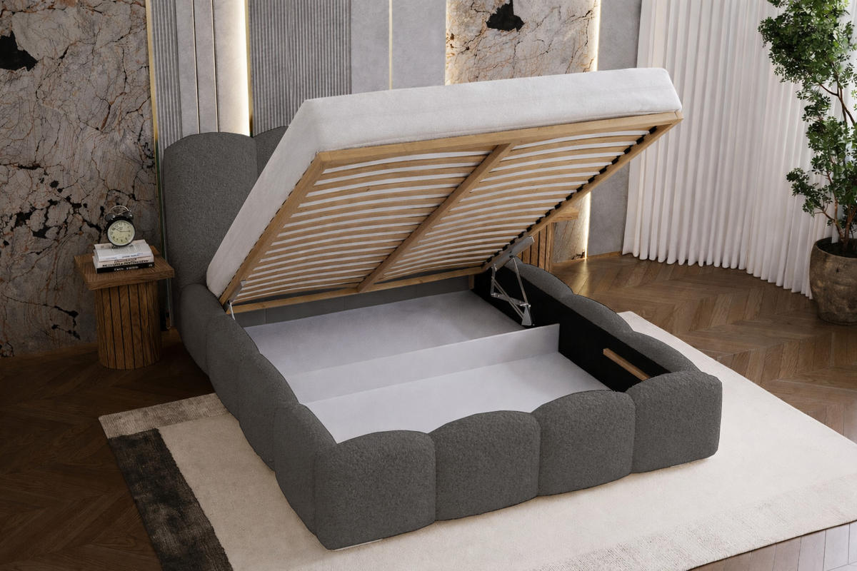 POLSTERBETT 200x200 cm Zenna Boucle mit Bettkasten, Lattenrost, Grau - Grau, Holz/Textil (200/200cm) - Emporius