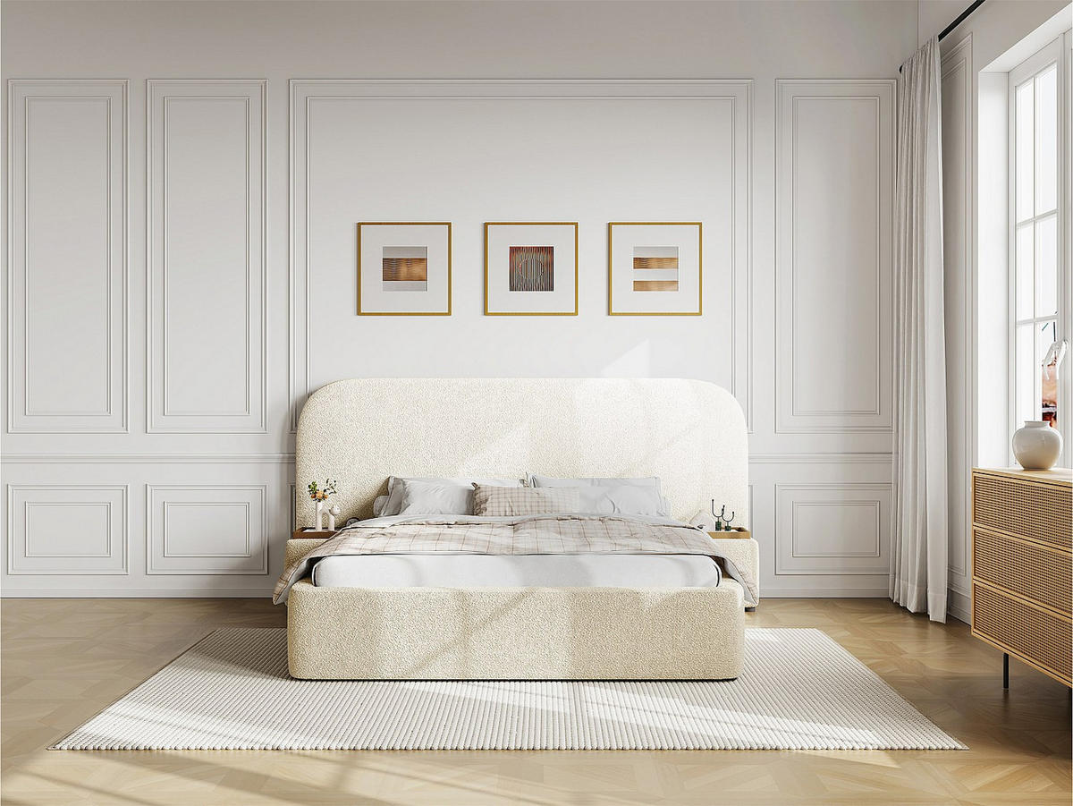 BETT mit Bettkasten - 2 Personen - Stoff - Weiß - Weiß, Textil (180/200cm) - Vente-Unique
