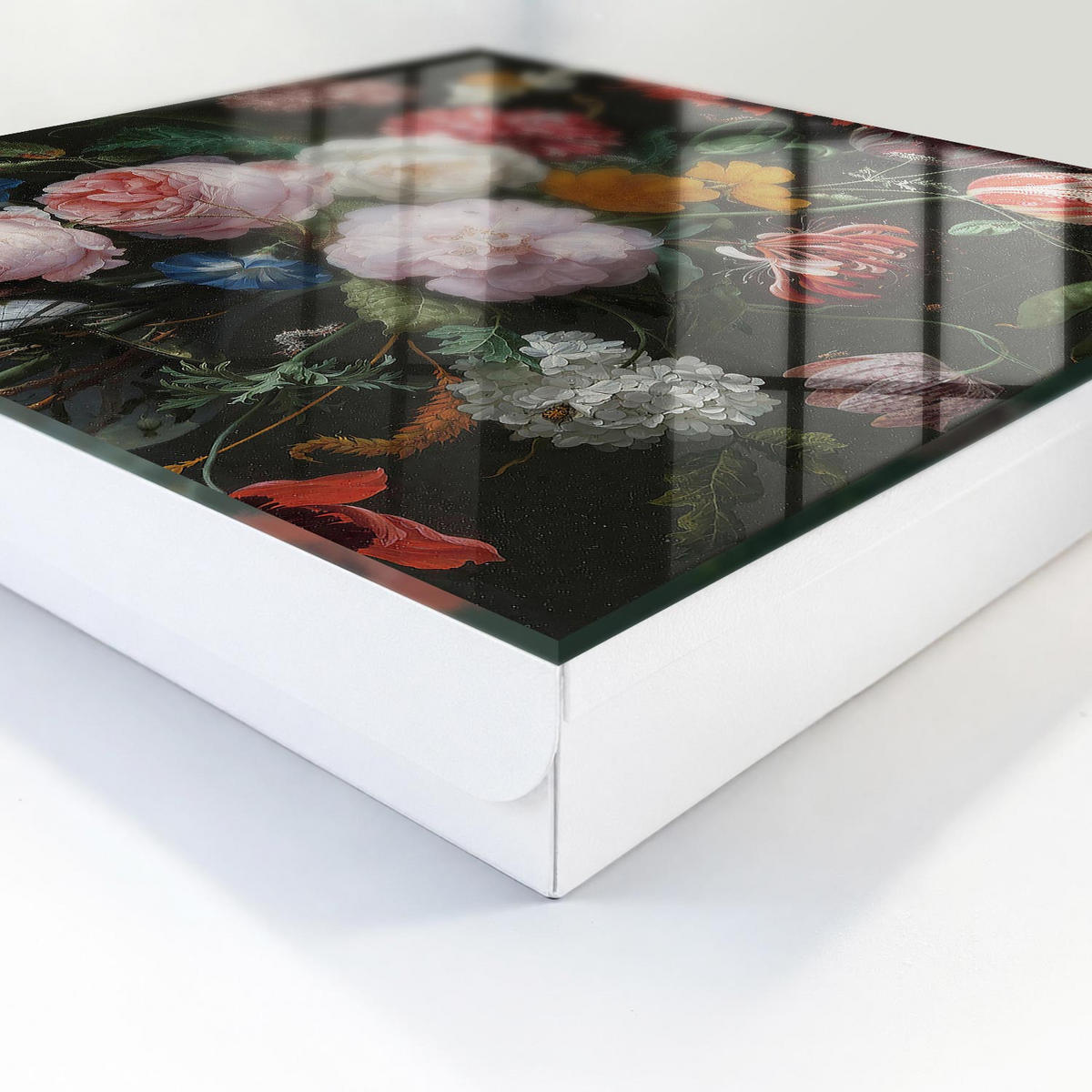 SCHLÜSSELBOX Weiß 30x30 cm – Türöffnung nach rechts - Ein Blumenstrauß - Grün, Metall (30/30/5cm) - TULUP