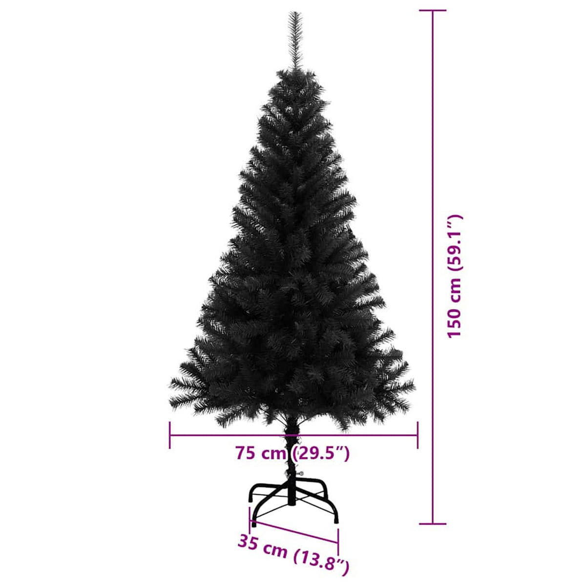 WEIHNACHTSBAUM 75/75/150 cm Schwarz PVC - Schwarz, Kunststoff (150cm) - vidaXL