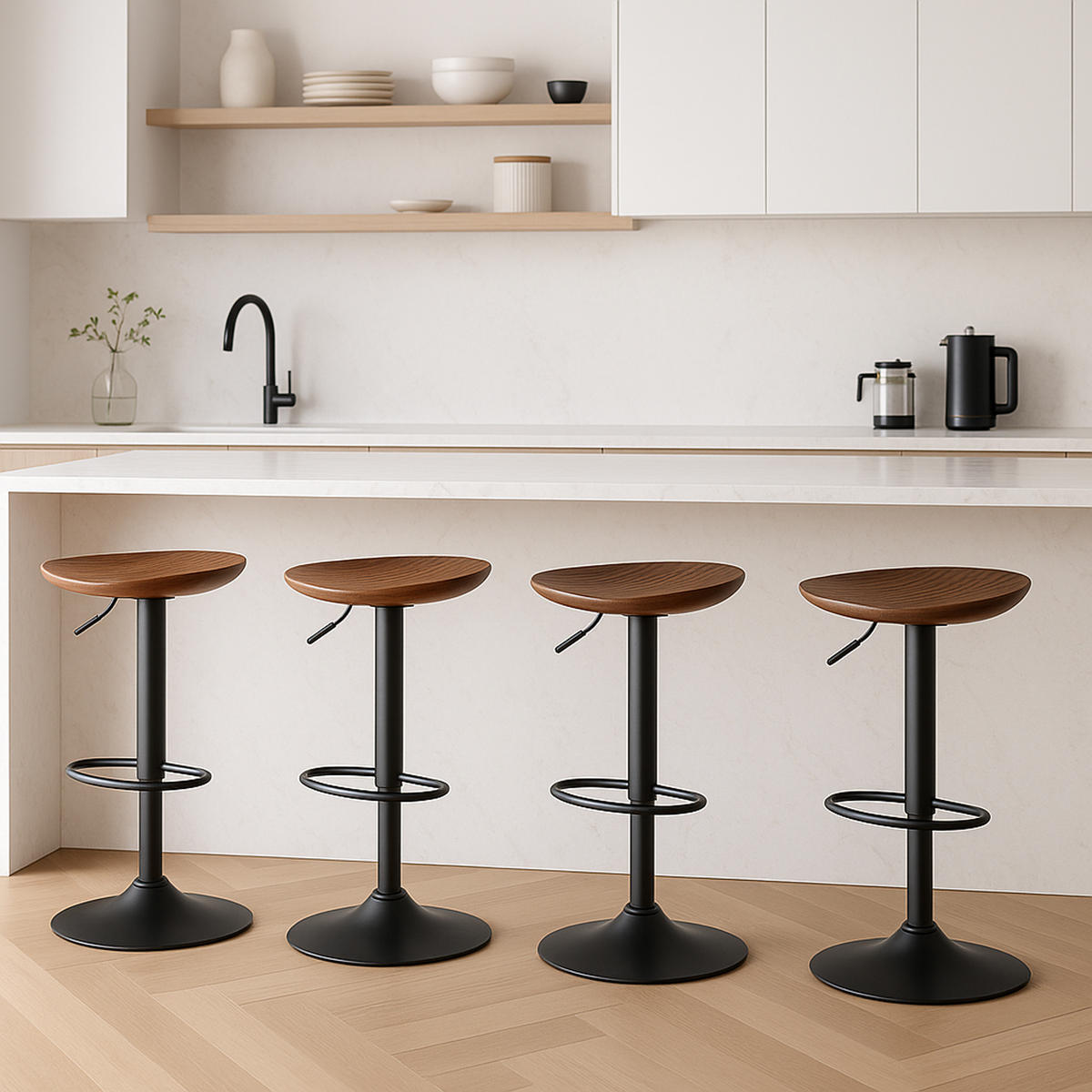 BARHOCKER 4er Set Shelton walnuss - Schwarz/Braun, Holz/Metall (41/80/38.5cm) - TPFLiving