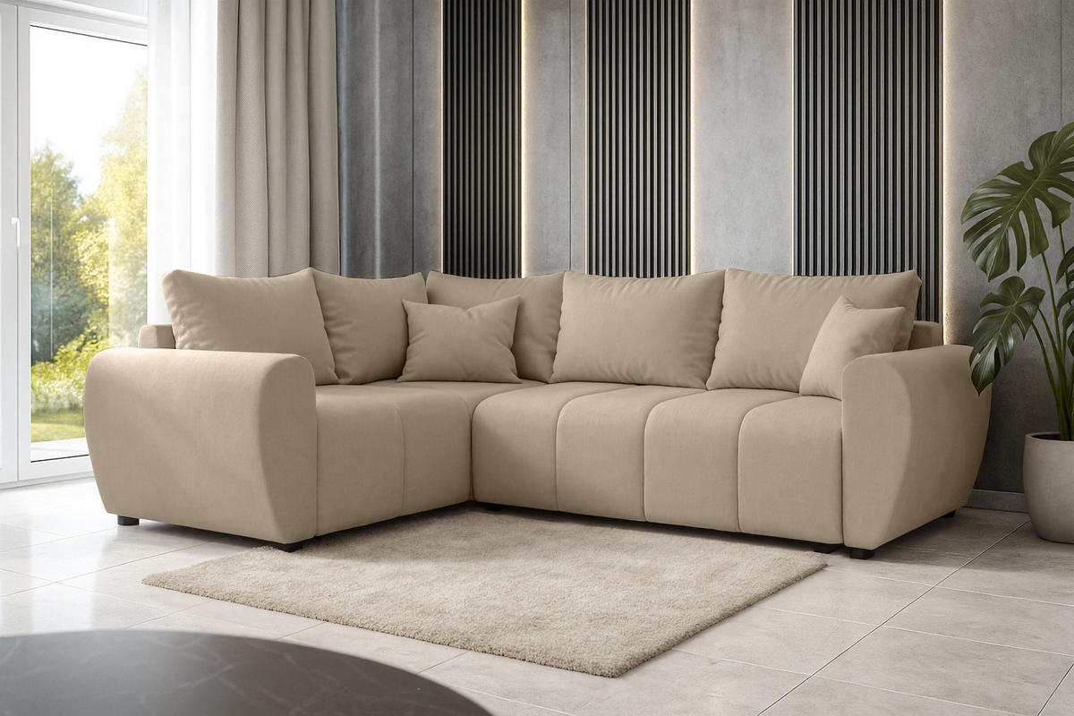 ECKSOFA L Form Malatya MAX Hellbraun 246/145/82 cm stilvolle mit Schlaffunktion L - Hellbraun/Schwarz, Kunststoff/Textil (175/235cm) - AX Living