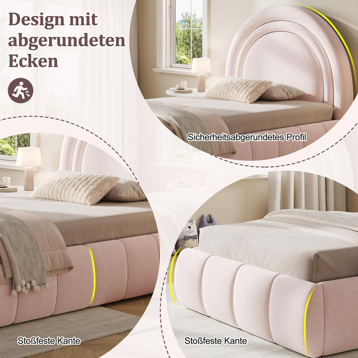 KINDERBETT Rosa Samt 90x200 Hydraulik Stauraum Lattenrost - Pink, Textil (90/200cm) - FLIEKS