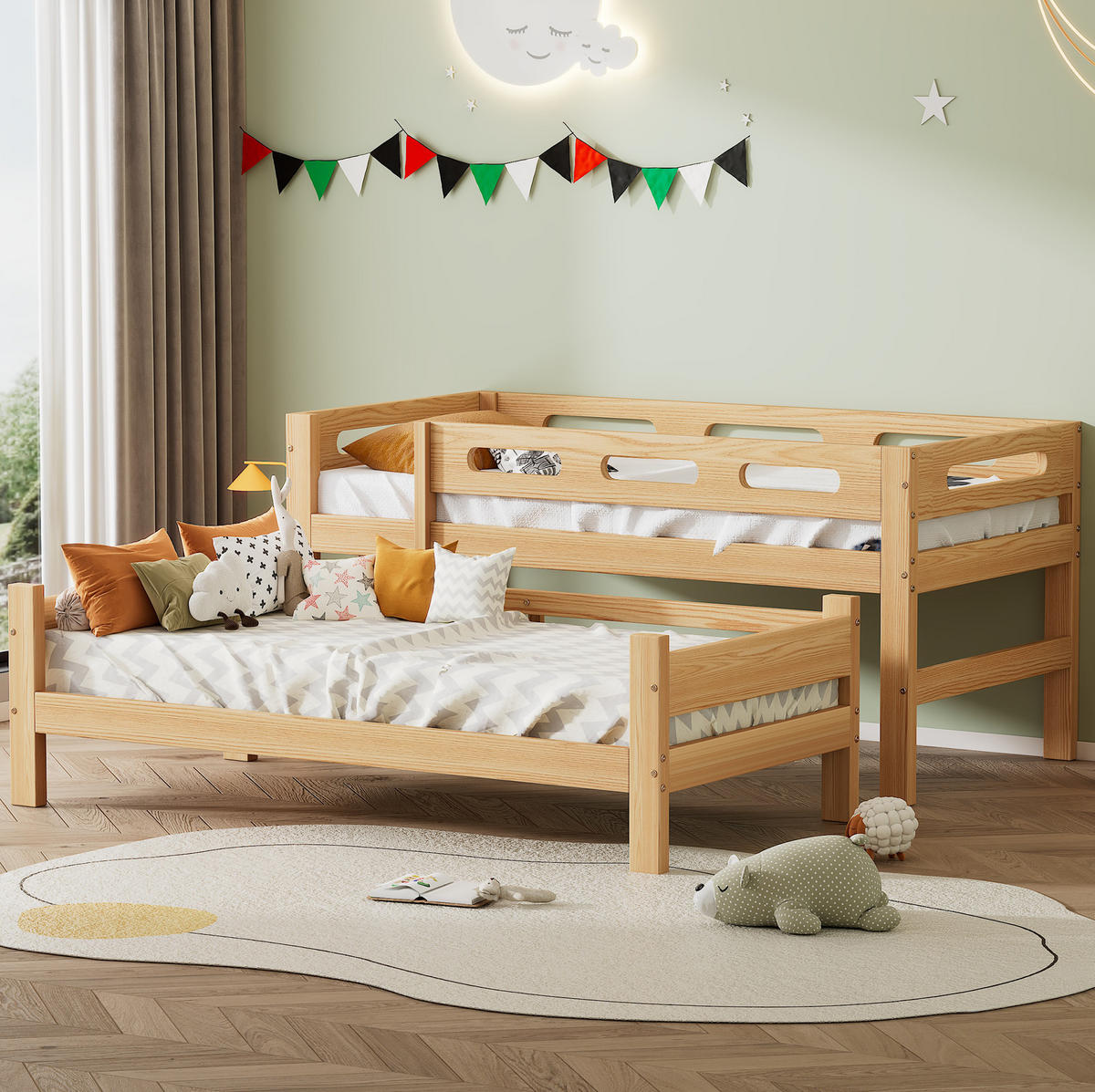 ETAGENBETT 90/200 cm aus Kiefernholz mit trennbarer Funktion Natur - Naturfarben, Holz (90/200cm) - Modenvie
