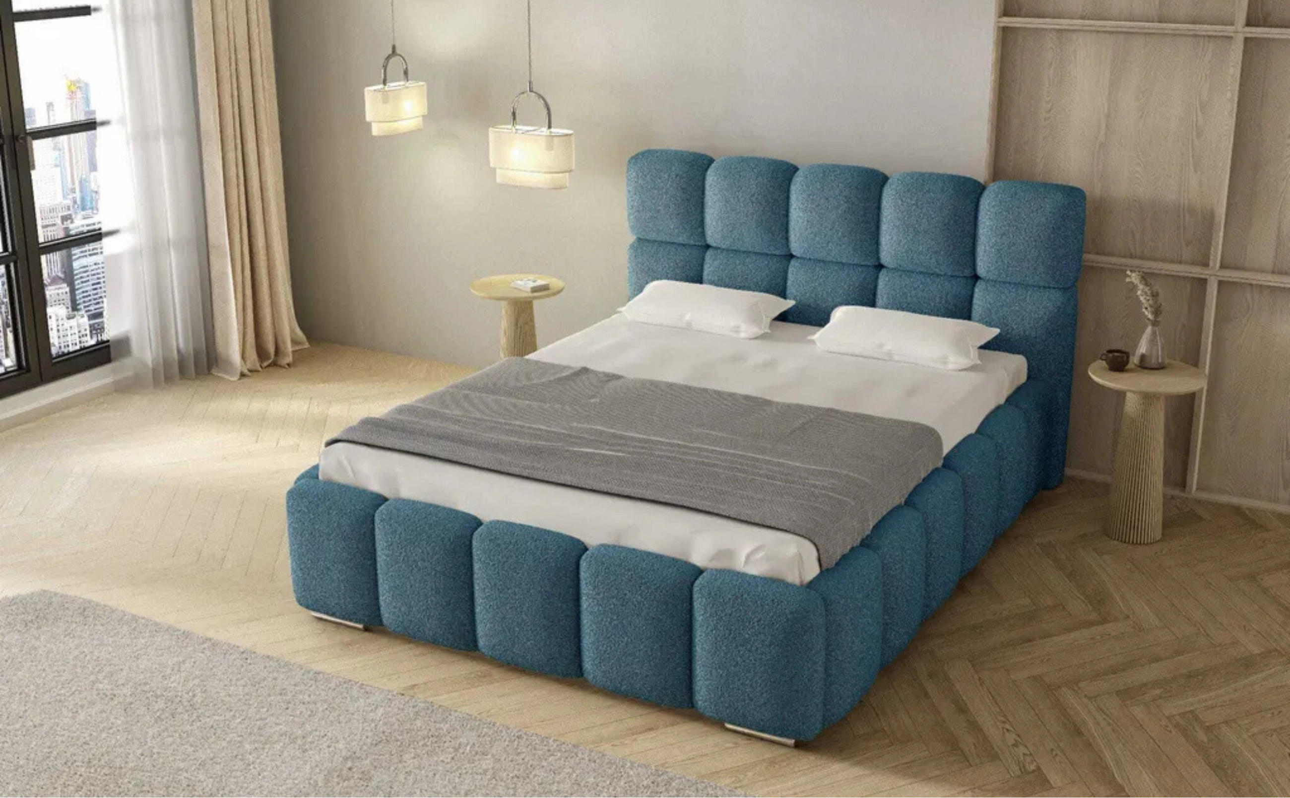 Thumbnail - Agmat-Furniture Polsterbett, Blau, Textil, 200x200 cm, Oeko-Tex® Standard 100, Schlafzimmer, Betten, Polsterbetten