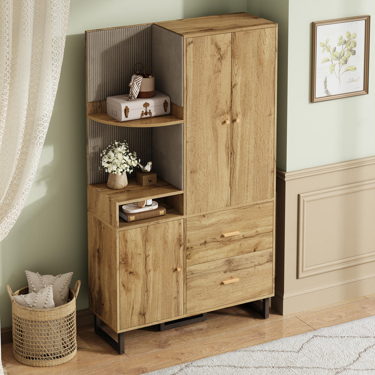 KOMPAKTGARDEROBE 110/38/186 cm aus MDF mit gepolsterten Paneelen Schwarz/Naturfarben - Naturfarben, Holzwerkstoff (110/186/38cm) - Modenvie