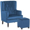 SESSEL Samtstoff blau plus Hocker Sandset - Blau, Textil (72/103/75cm) - Beliani
