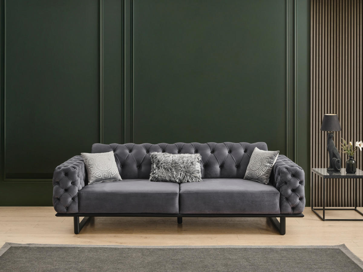 4 Sitzer SOFA Zen Samt Anthrazit - Anthrazit, Holz/Textil (270/80/100cm) - Villa Möbel