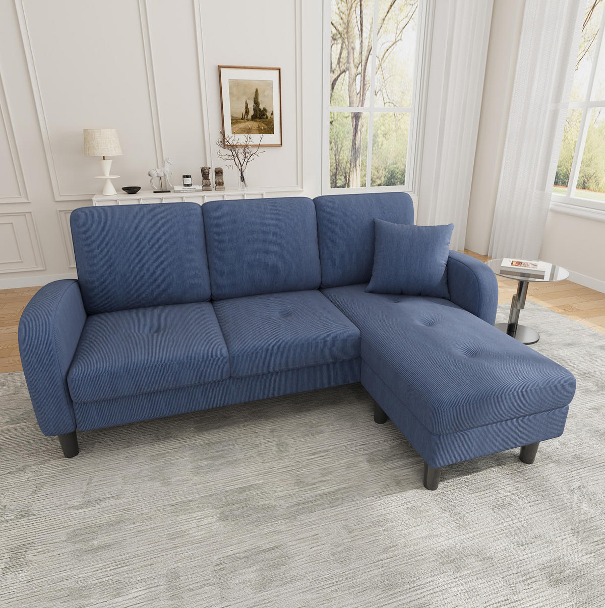 ECKSOFA L-Form Cord mit modularer Chaiselongue Blau 166/118/77 cm - Blau, Textil (166/118cm) - Redom