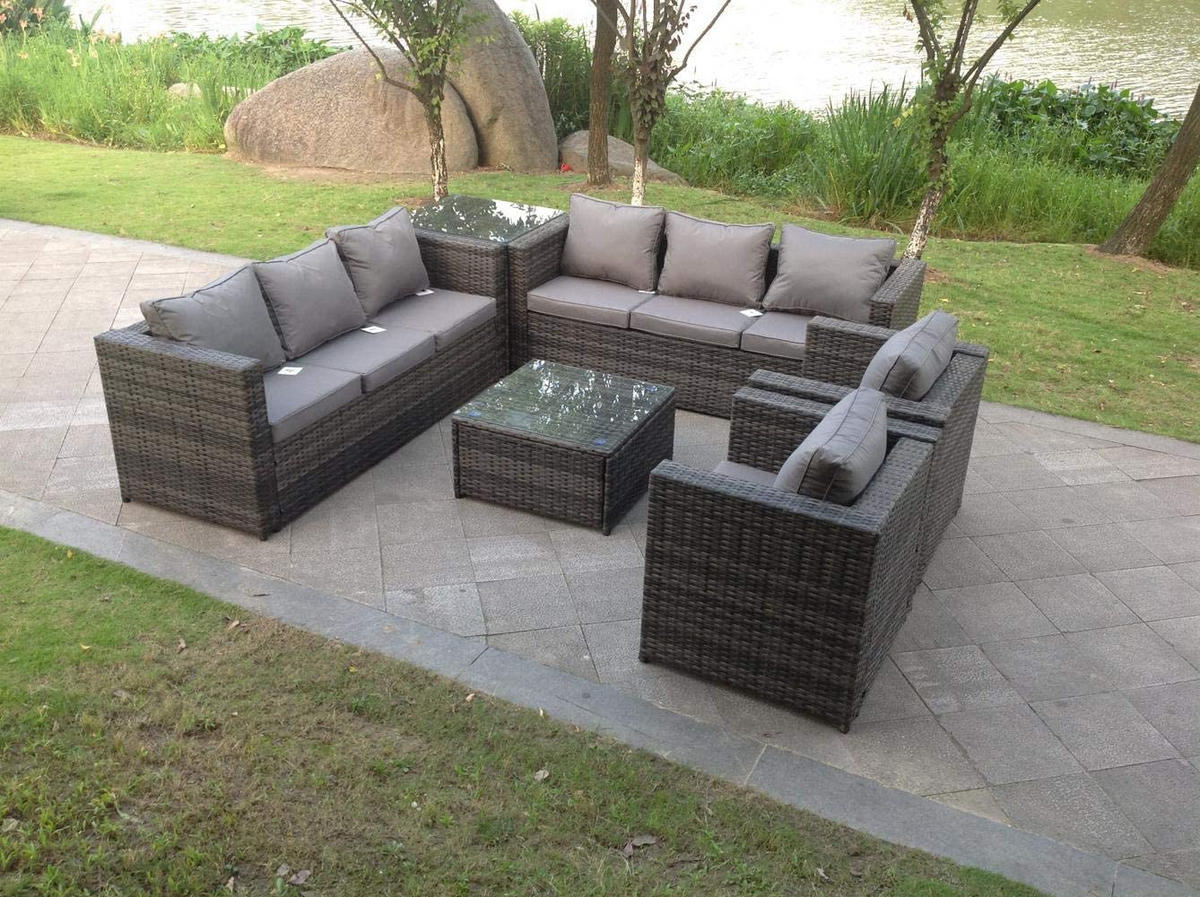 SITZGRUPPE Polyrattan 8-Sitzer - Dunkelgrau/Grau, Glas/Kunststoff - Fimous
