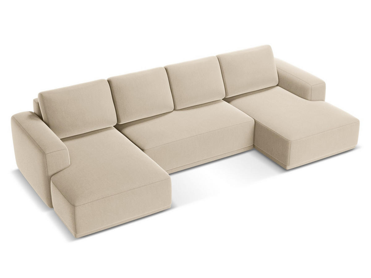WOHNLANDSCHAFT Samt Stoff Beige - Beige/Creme, Kunststoff/Textil (333/91/160cm) - Makamii