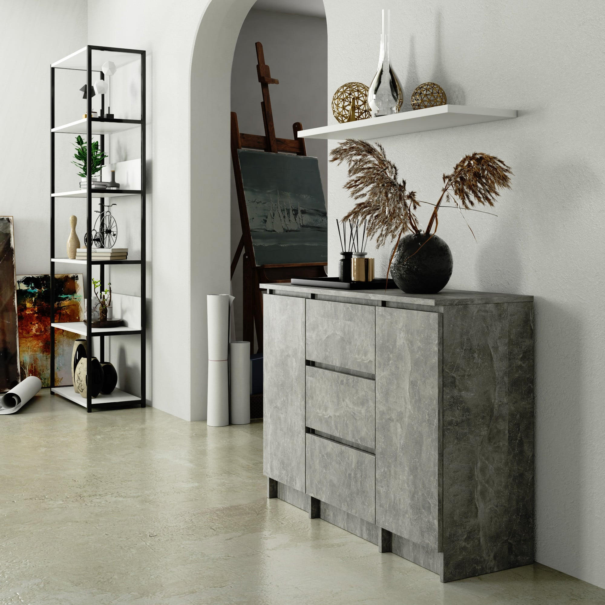 Thumbnail - Milordbikes Kommode, Graphit, Holz, Nachbildung, 101x76x35 cm, Wohnzimmer, Kommoden & Sideboards, Sideboards